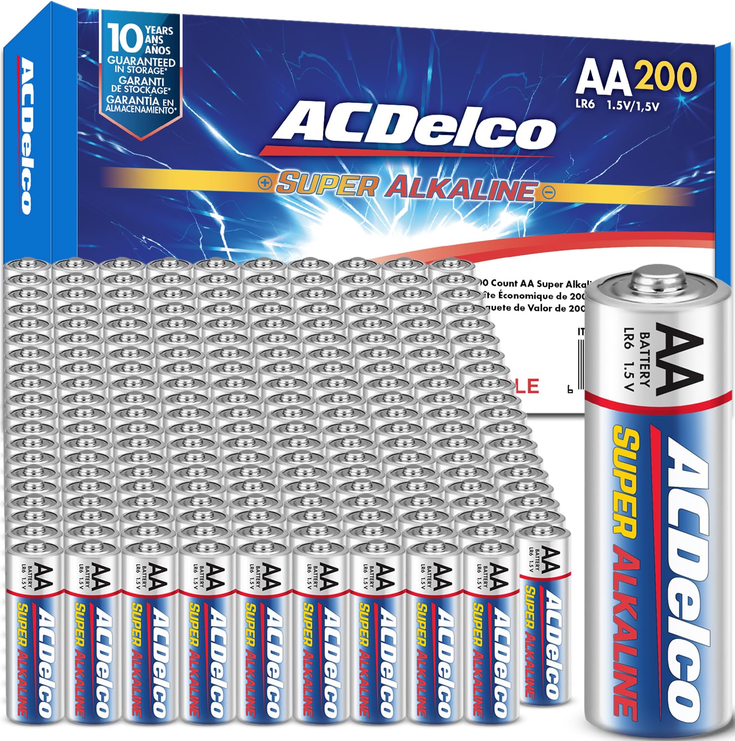 ACDelco Doppel-AA-Batterien, 200 Stück, Super Alkaline-Batterie, 10 Jahre Haltbarkeit, wiederverschließbare Verpackung