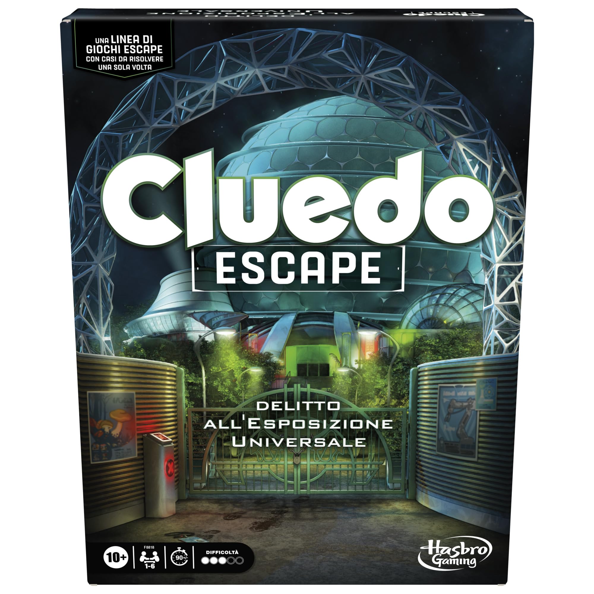 Hasbro Gaming Cluedo Escape - Delitto all’Esposizione Universale Gioco da Tavolo per Bambini e Bambine da 10 Anni, Gioco di Strategia in versione Escape Room per 1-6 Giocatori
