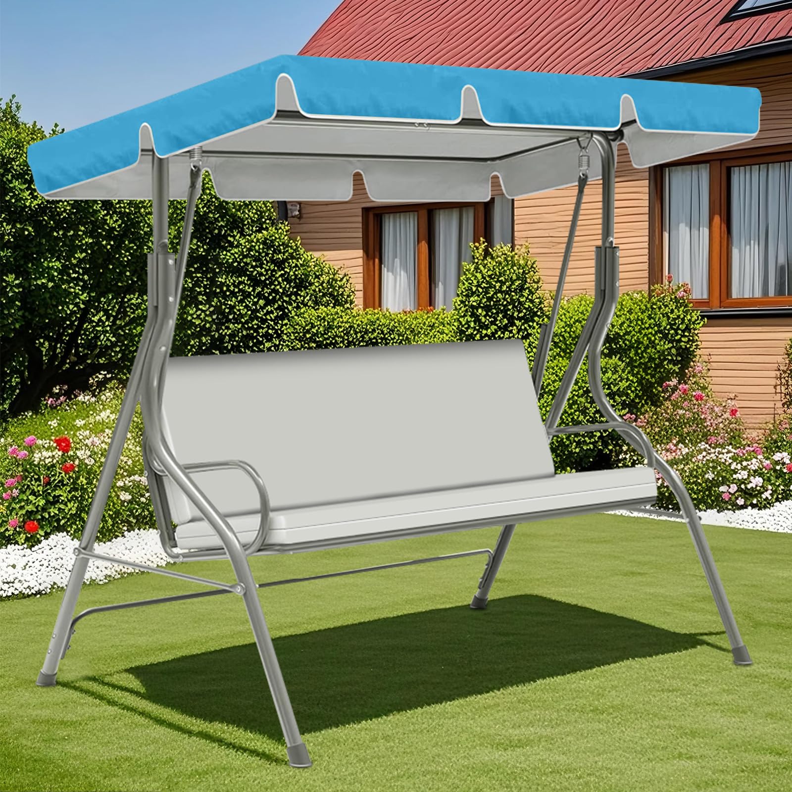 ZYBSLCSY Swing Chair Canopy Replacement and Garden Swing Seat Cover Fit for 2 3 Seater, Waterproof Hammock Canopy Top Cover Windproof Anti-Uv Heavy Duty Rip Proof (Sky Blue,A)