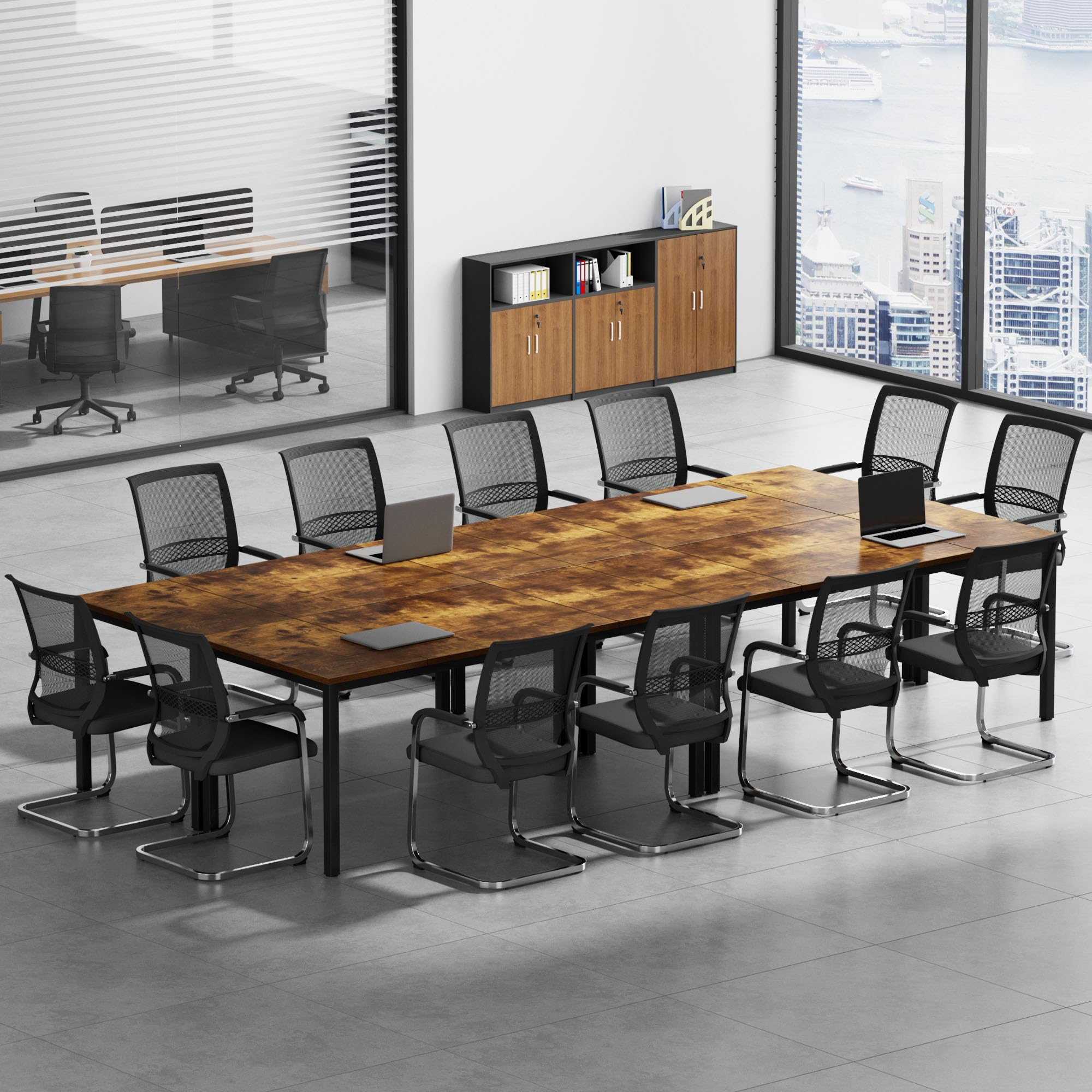 Escritorio grande para computadora de 70.8 x 31.5 pulgadas, mesa de conferencias, escritorio de oficina grande, estación de trabajo para oficina en casa, marrón rústico y negro 10FJGSAC3-180FG-ND 4
