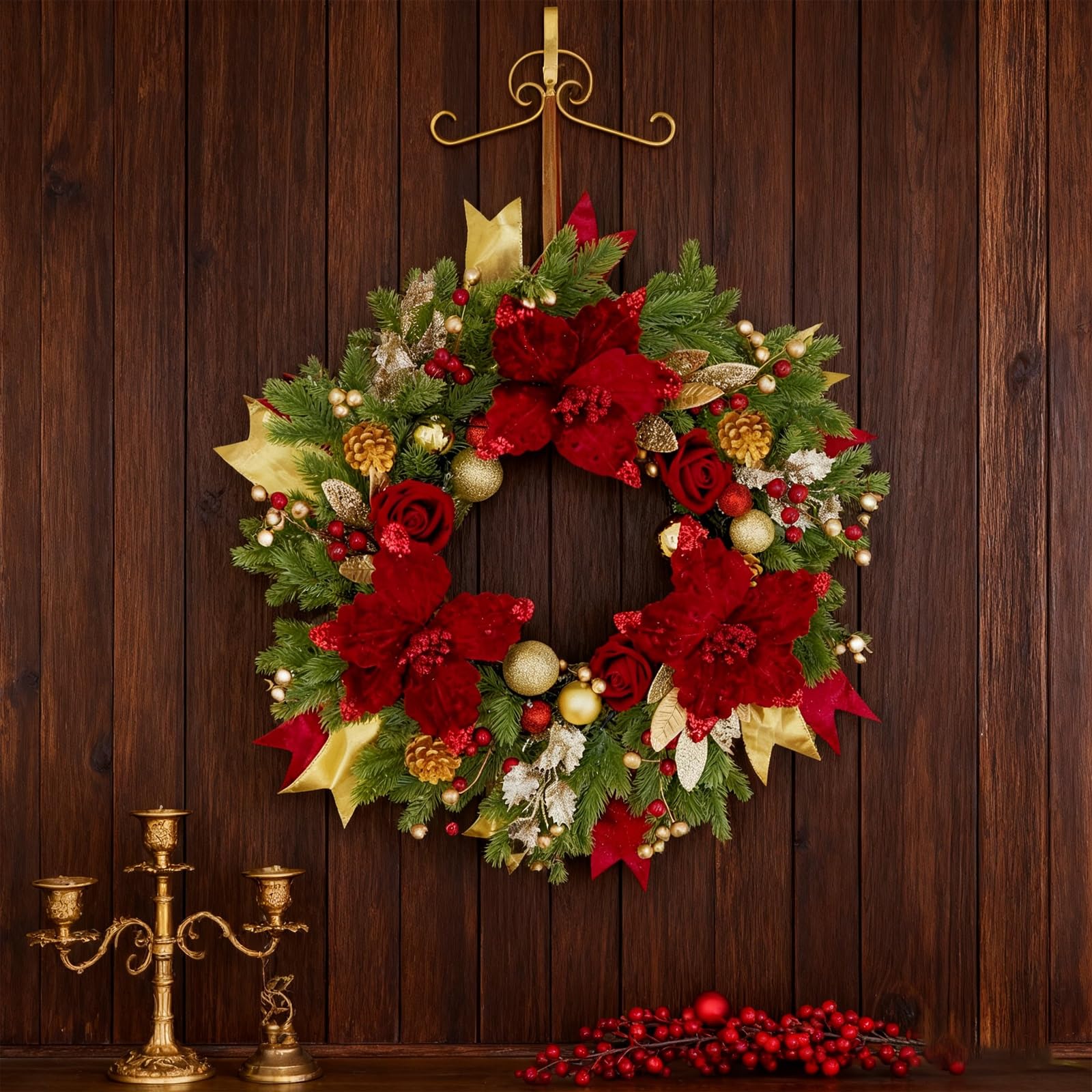18/22/26 Zoll Große Weihnachtskränze (für Haustüren), Realistische Künstliche Tannenzapfenkränze, Perfekt For Hauseingänge, Wände, Fenster, Treppenhäuser(19.7x19.7in)