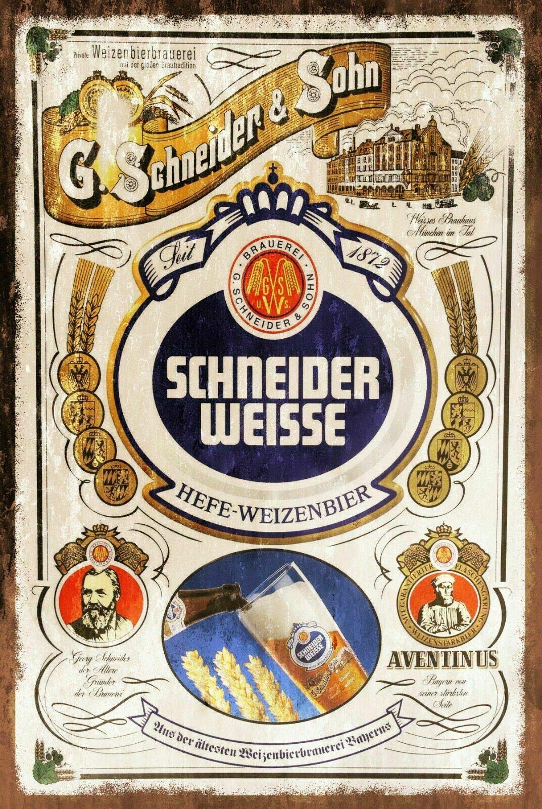 Schneider Weisse Beer Brewery Wall Decor Travel Funny Vintage Metal Sign Poster 8X12 Inches