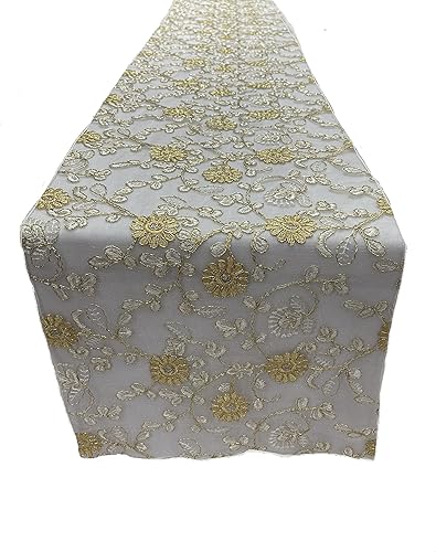 Miniatura 5 de Telón de fondo King Inc 12 pulgadas de ancho x 90 pulgadas de largo bordado metálico decoración de boda rosa sobre malla verde menta