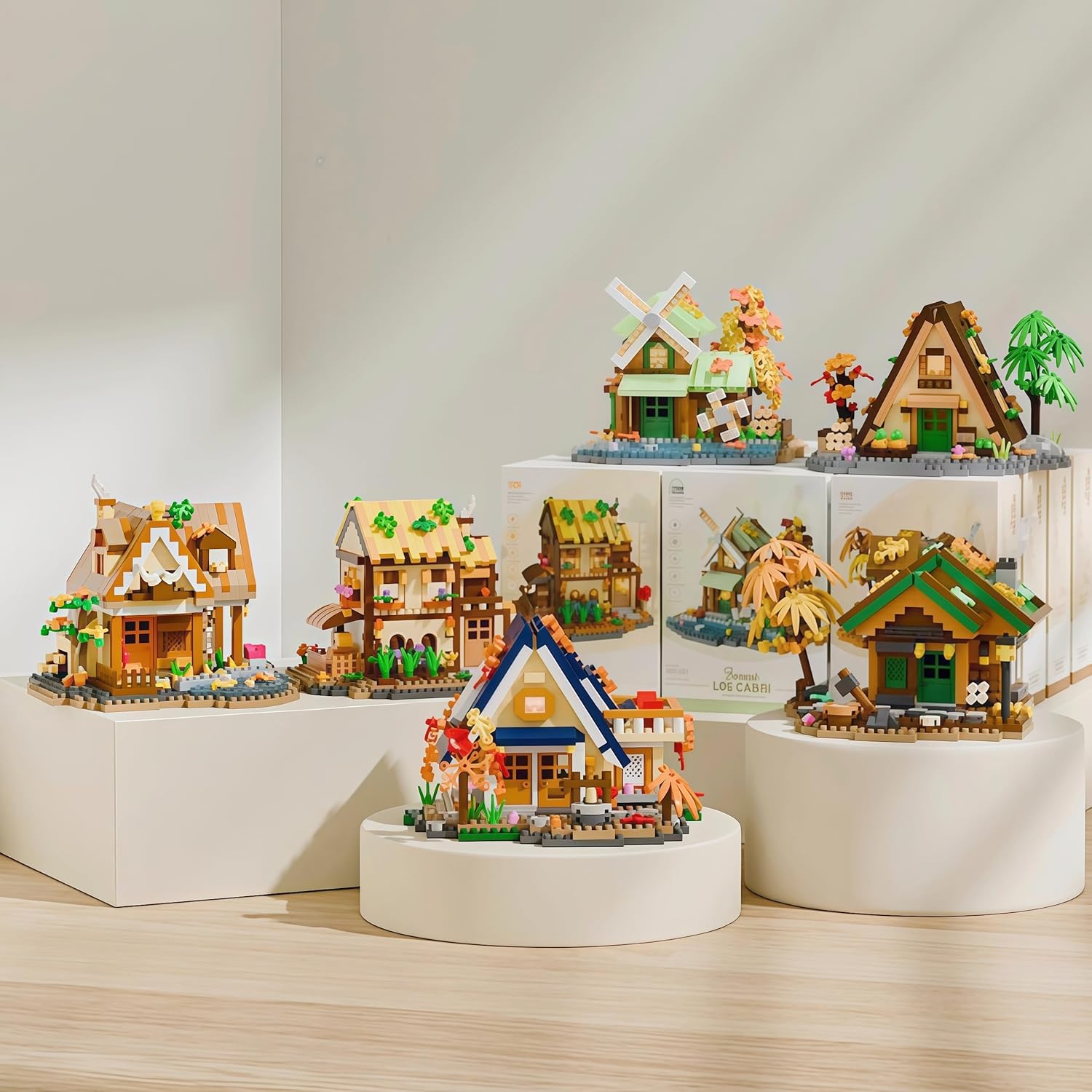 Collection of QMEAKMONY treehouse models on display