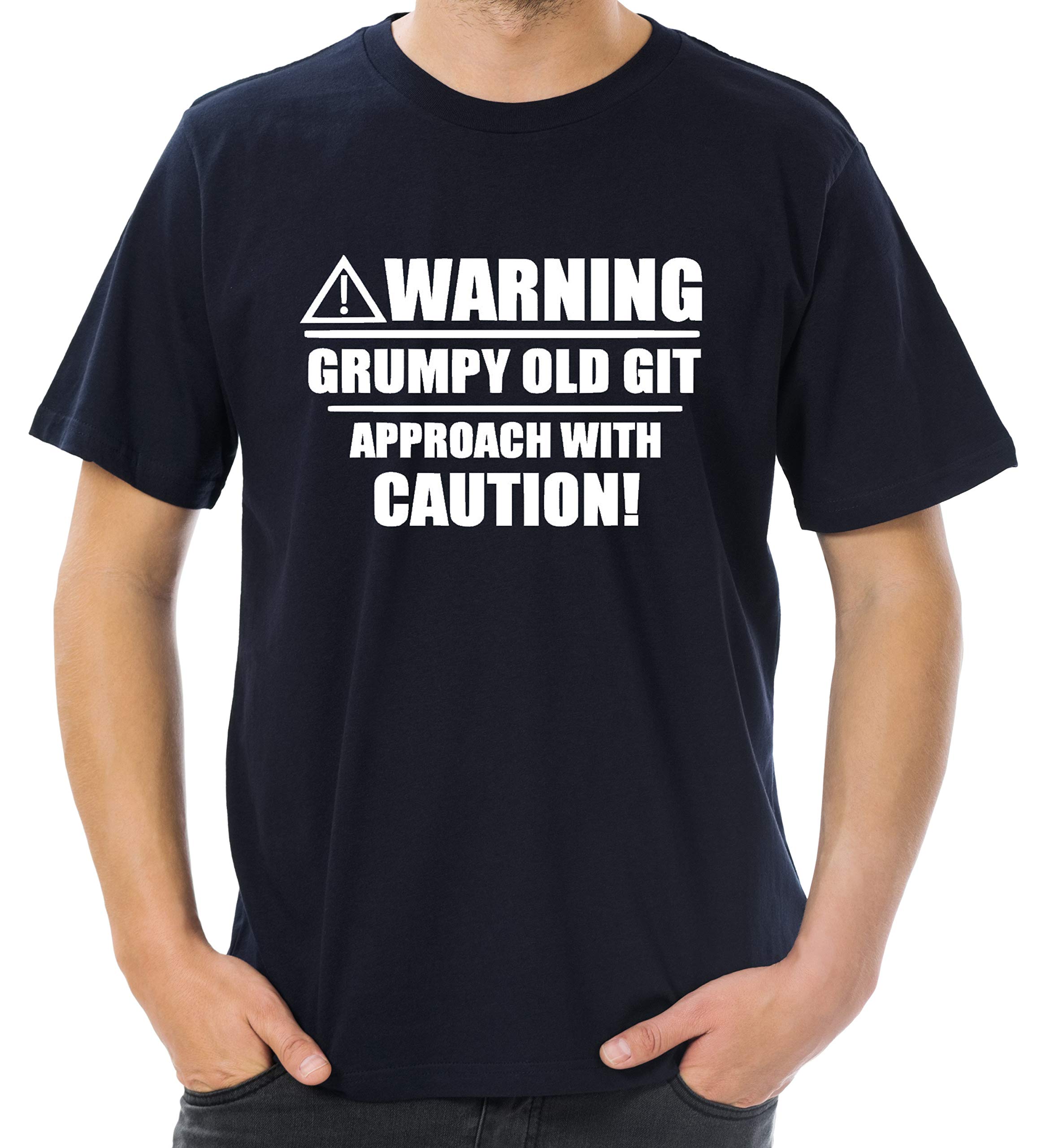 Warning Grumpy Old Git Approach with Caution - Men's Funny Novelty T-Shirt (Large, Navy)