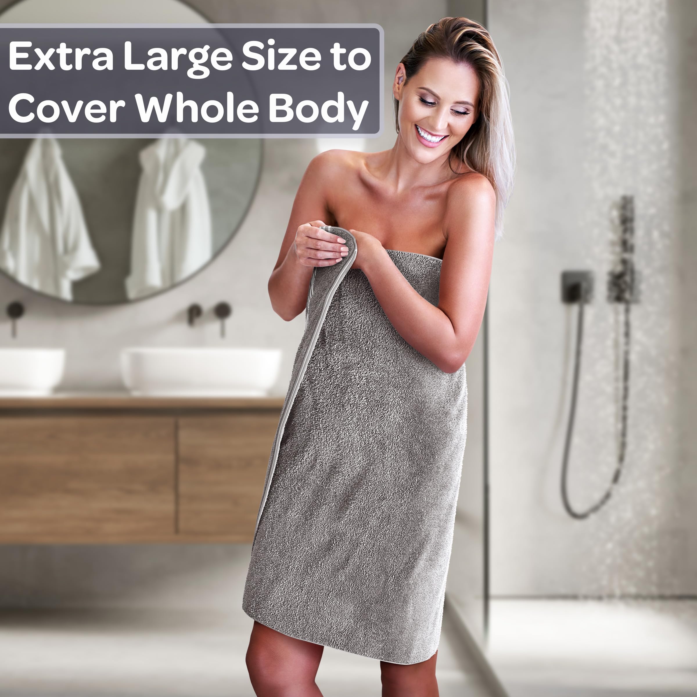 Lavish Home Asciugamani da bagno, set di 2 asciugamani in 100% cotone da 500 g/m², 89 x 177,8 cm, extra large, ad asciugatura rapida, teli da bagno assorbenti per il bagno (grigio chiaro)