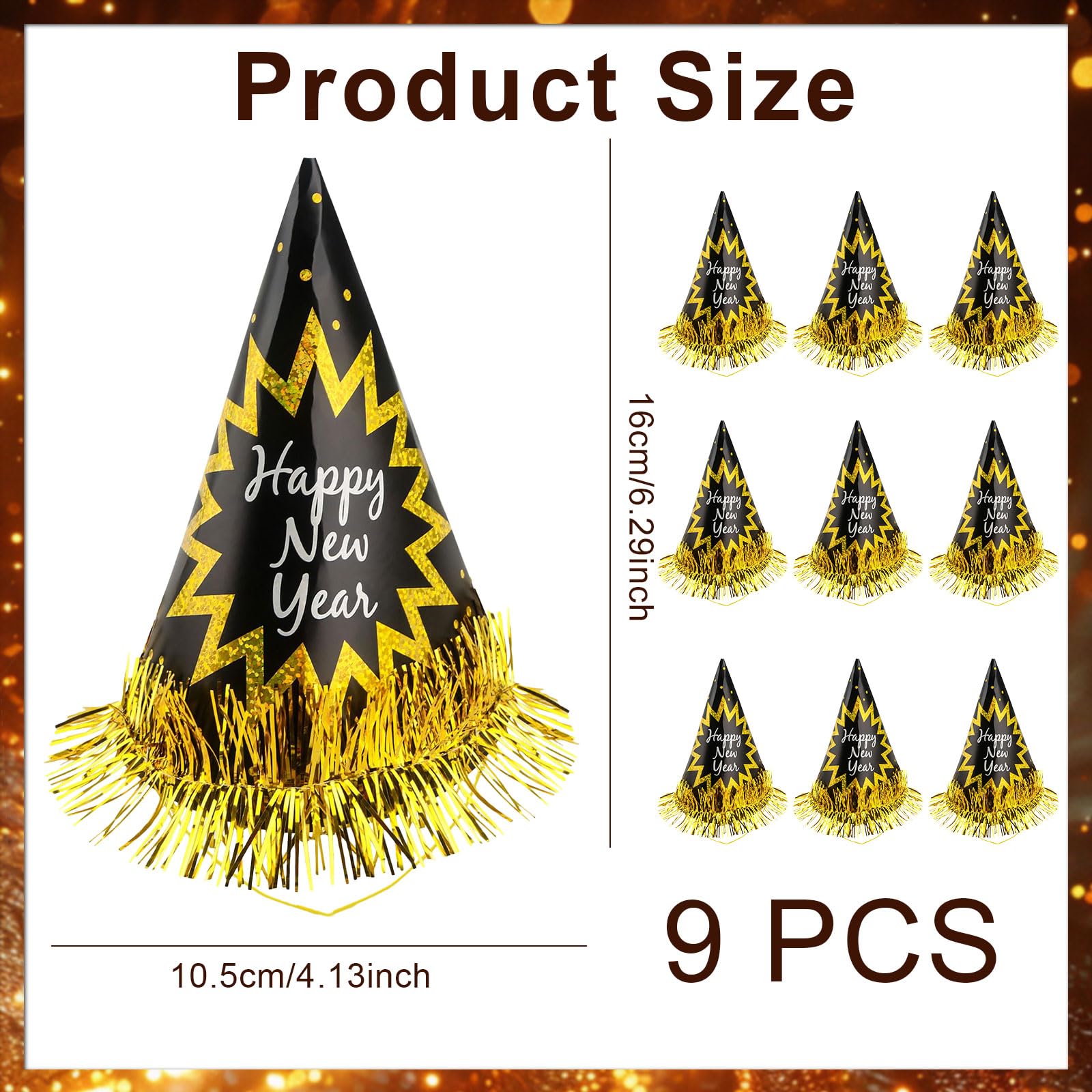 9 Pcs New Years Eve Hats Party Accessories for 2026,New Years Eve Oranment with Black and Gold Elegant for 2026 Party Photo Suppile,Nye Hats Kit Headwear Paper Photo Props for Home Decorations - Image 2