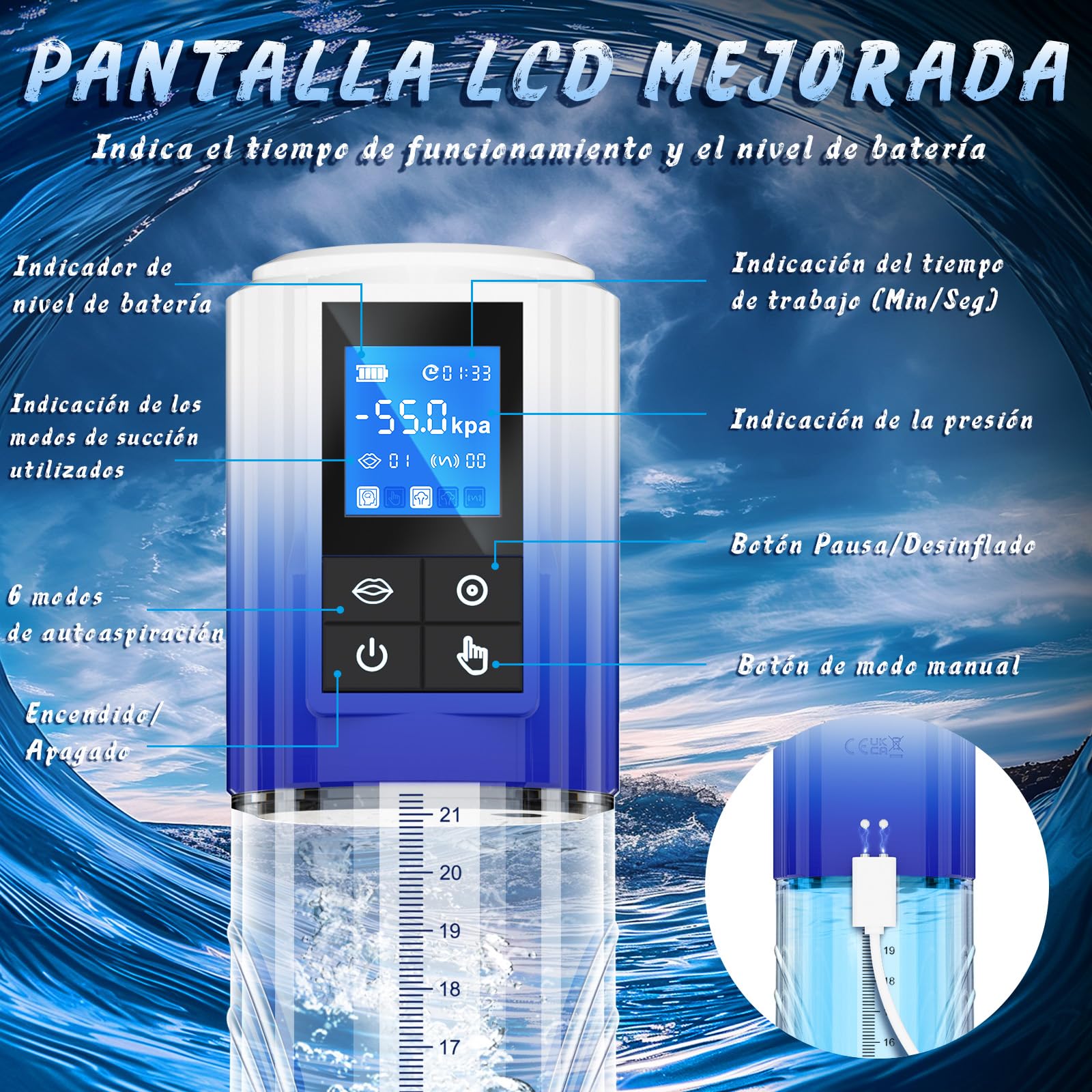 Bomba de Pene Juguete Sexual para Hombres - Bomba de Vacío Juguetes Eróticos para Pareja Sexuales Masturbádores Masculino para Alargador de Pene, 3D Textura de Bolsillo Coño con Anillos para el Polla