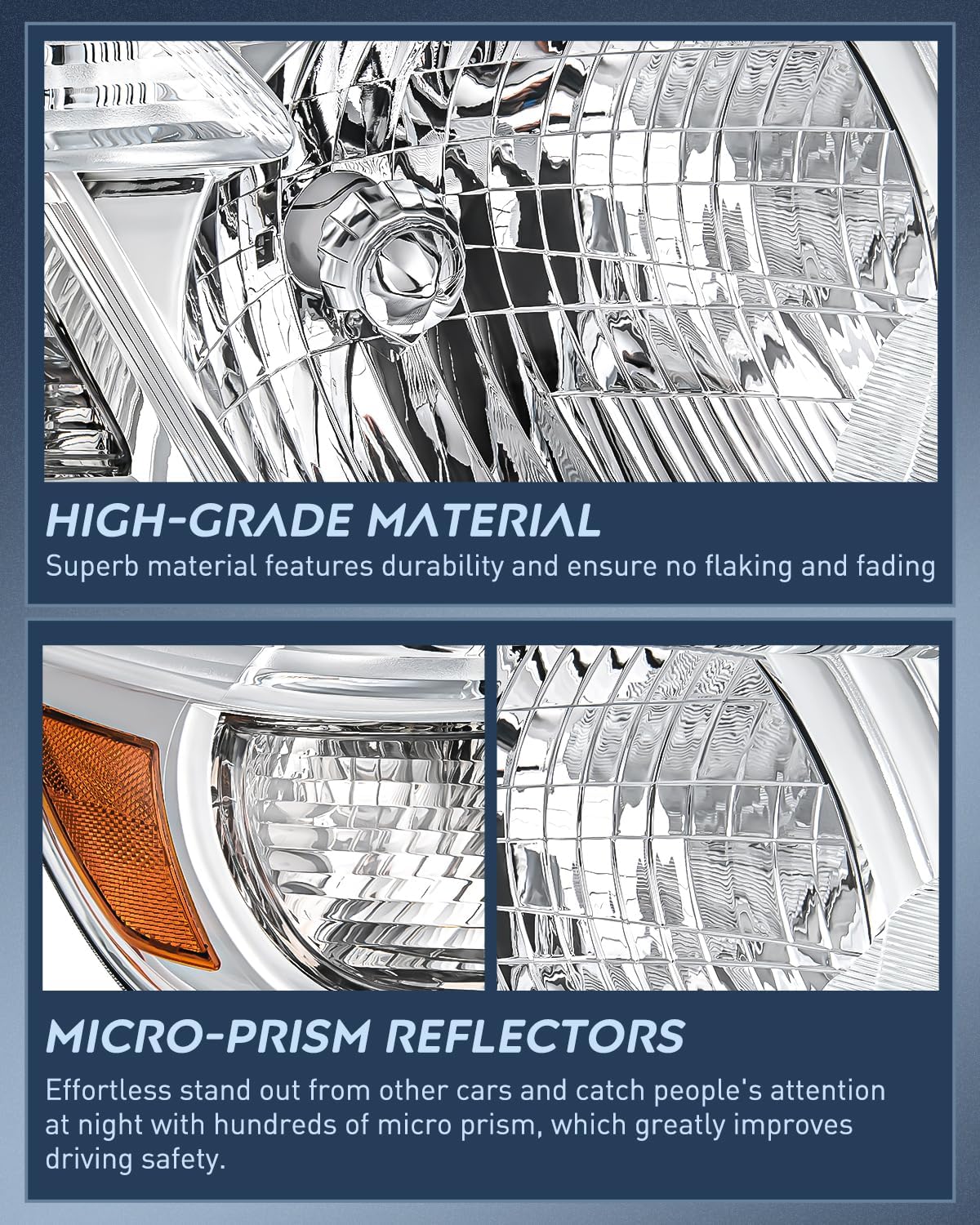 Nilight Headlights Assembly for Toyota Highlander 2008 2009 2010 Headlamp Chrome Housing Amber Reflector