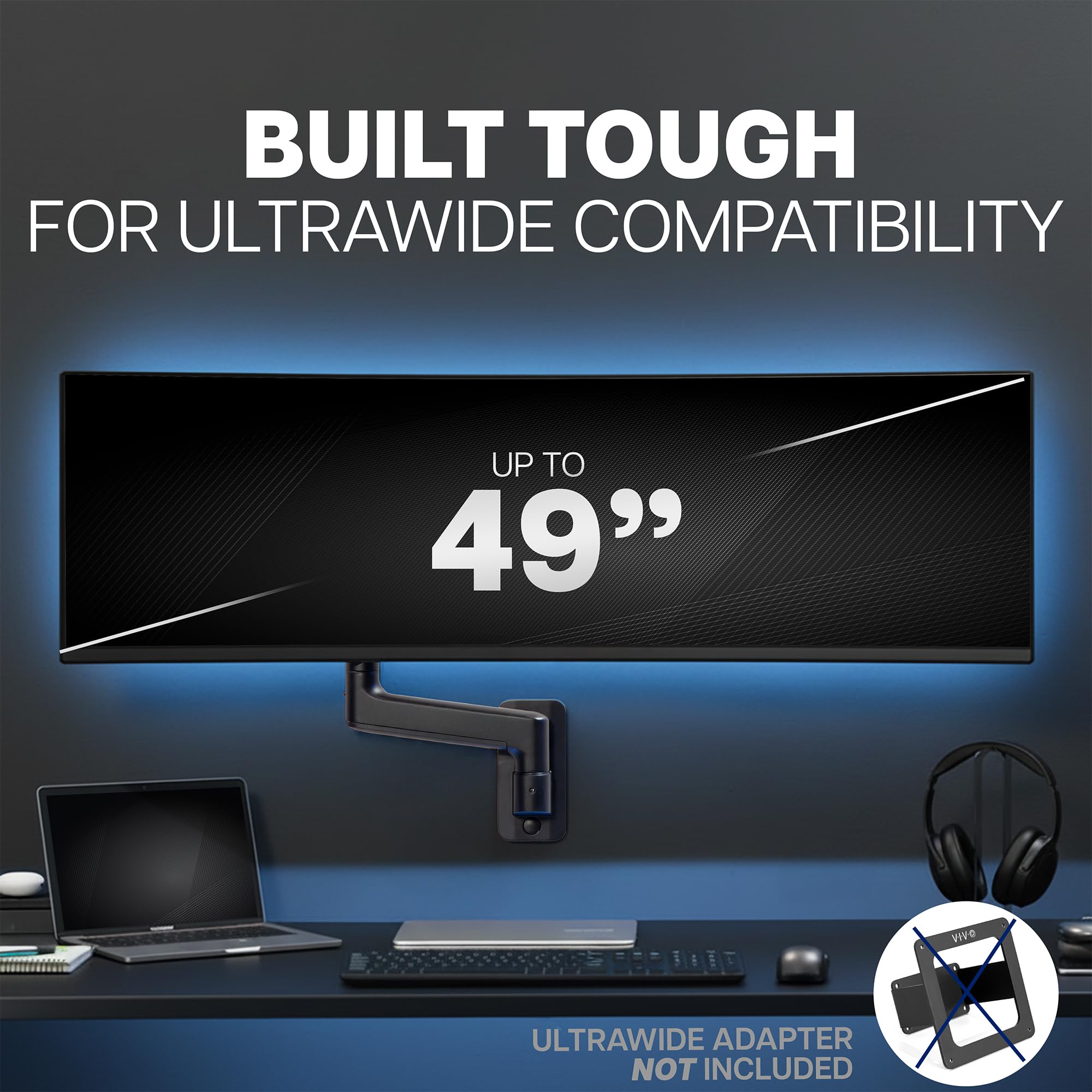 Soporte de Pared con Contrapeso para Monitor Ultrawide Vivo para Pantallas de hasta 49 Pulgadas, Soporta 44 lbs, Movimiento Completo, VESA Máx. 100x100, Negro, MOUNT-V101V