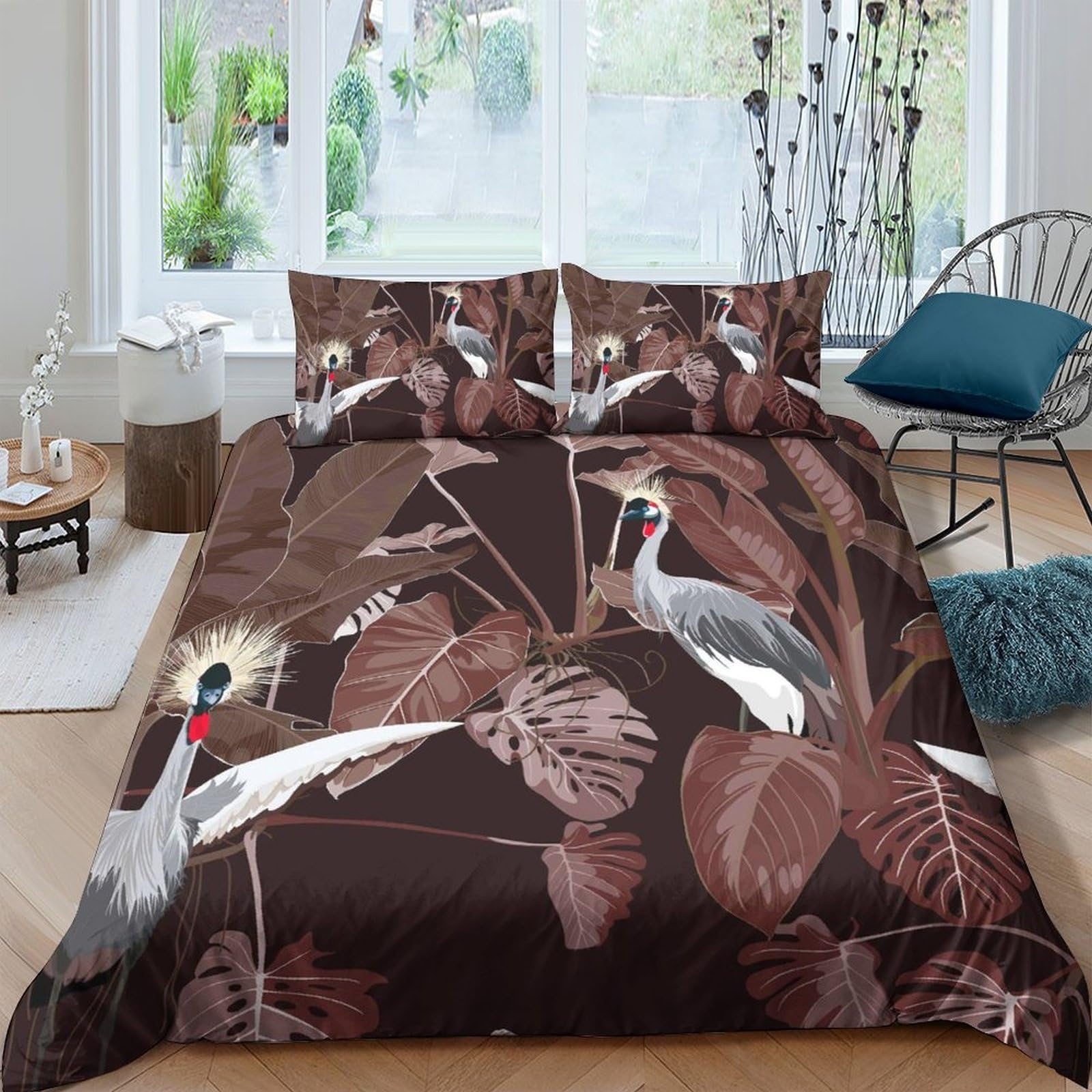 Ctjqhvkz Style-3 3D Printed Crane Bird Fitted Sheet Microfiber Soft Brown Leaf Mattress Cover For Bedroom Guest Room Decor Single（135X200cm）