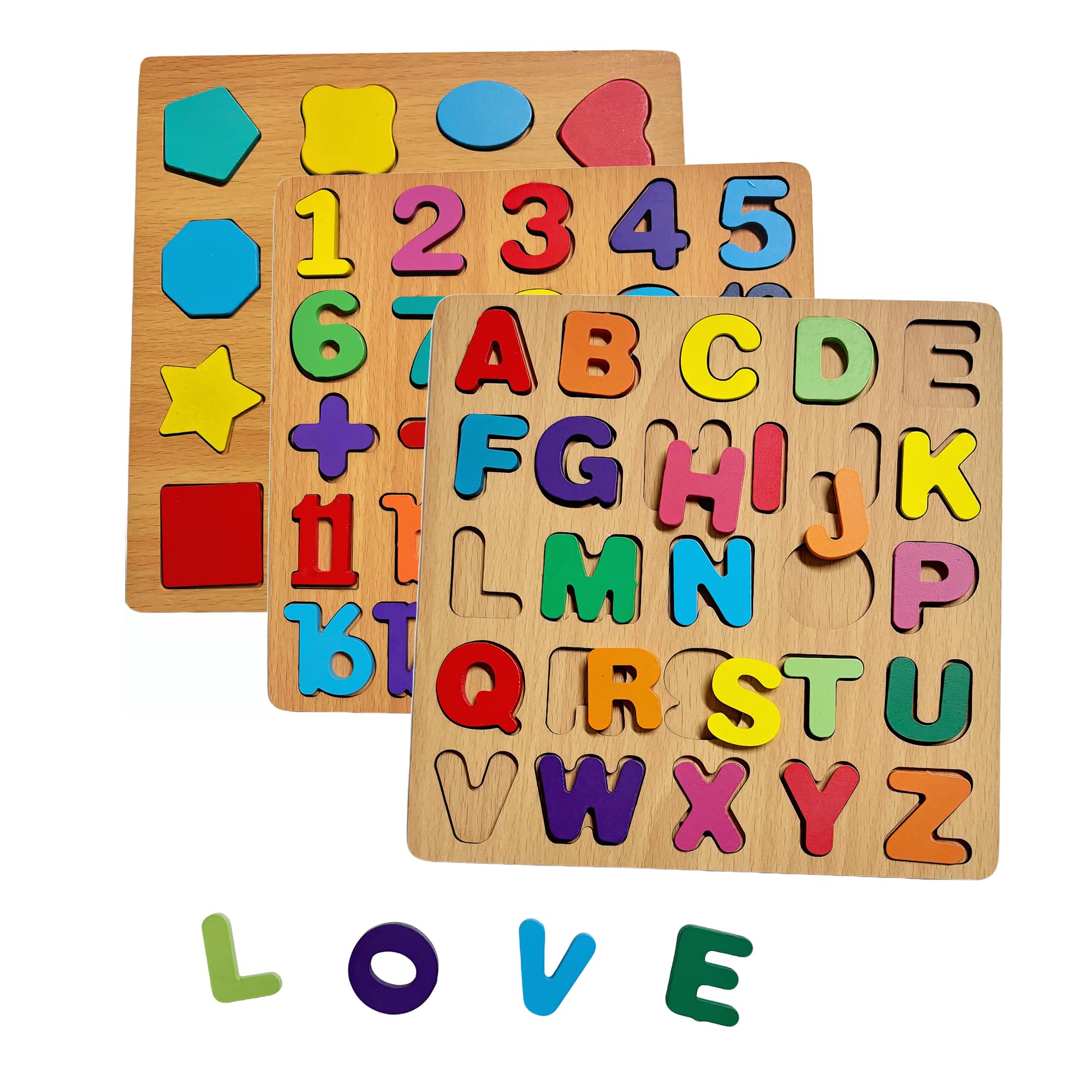 Amazon.com: 2PCS Wooden Alphabet Number Shape Puzzles for Toddlers