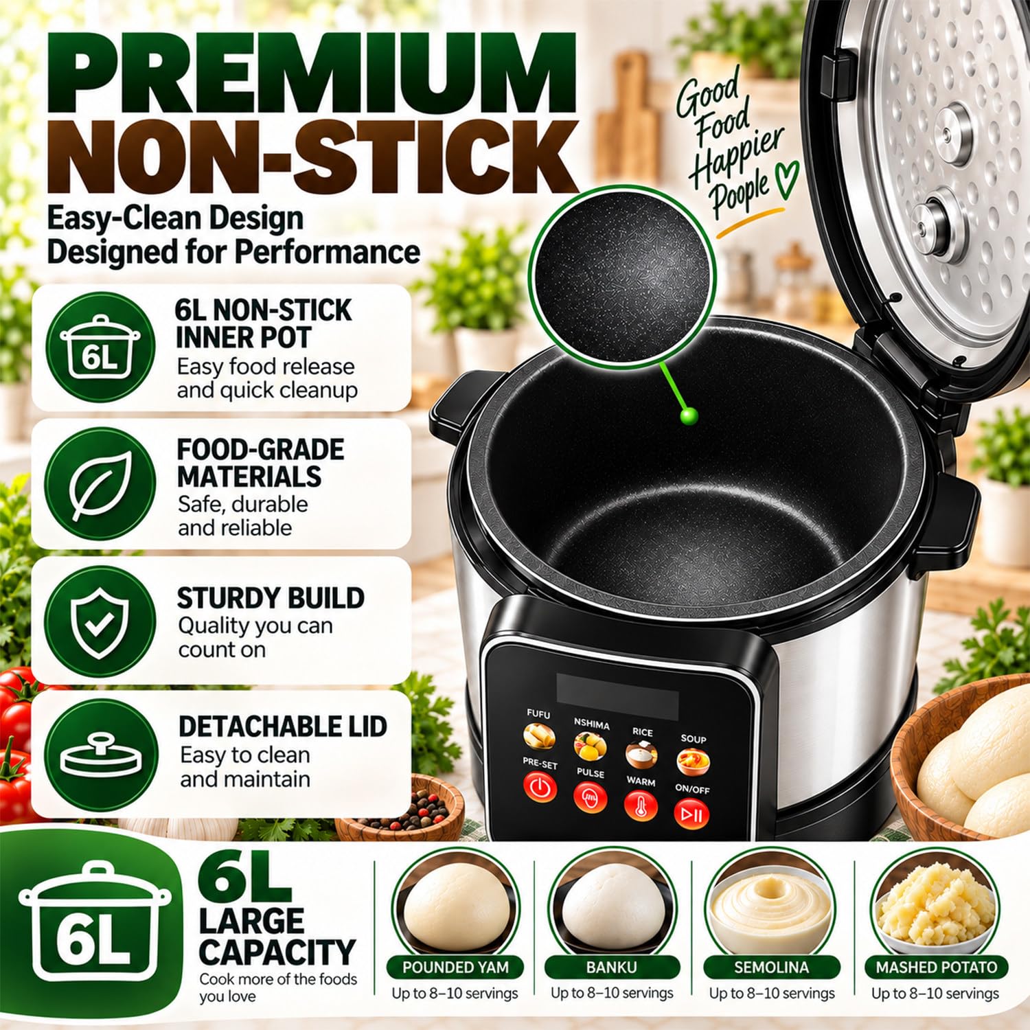 Robot Culinaire Africain, Machine à Fufu, Machine à Fufu électrique 6l