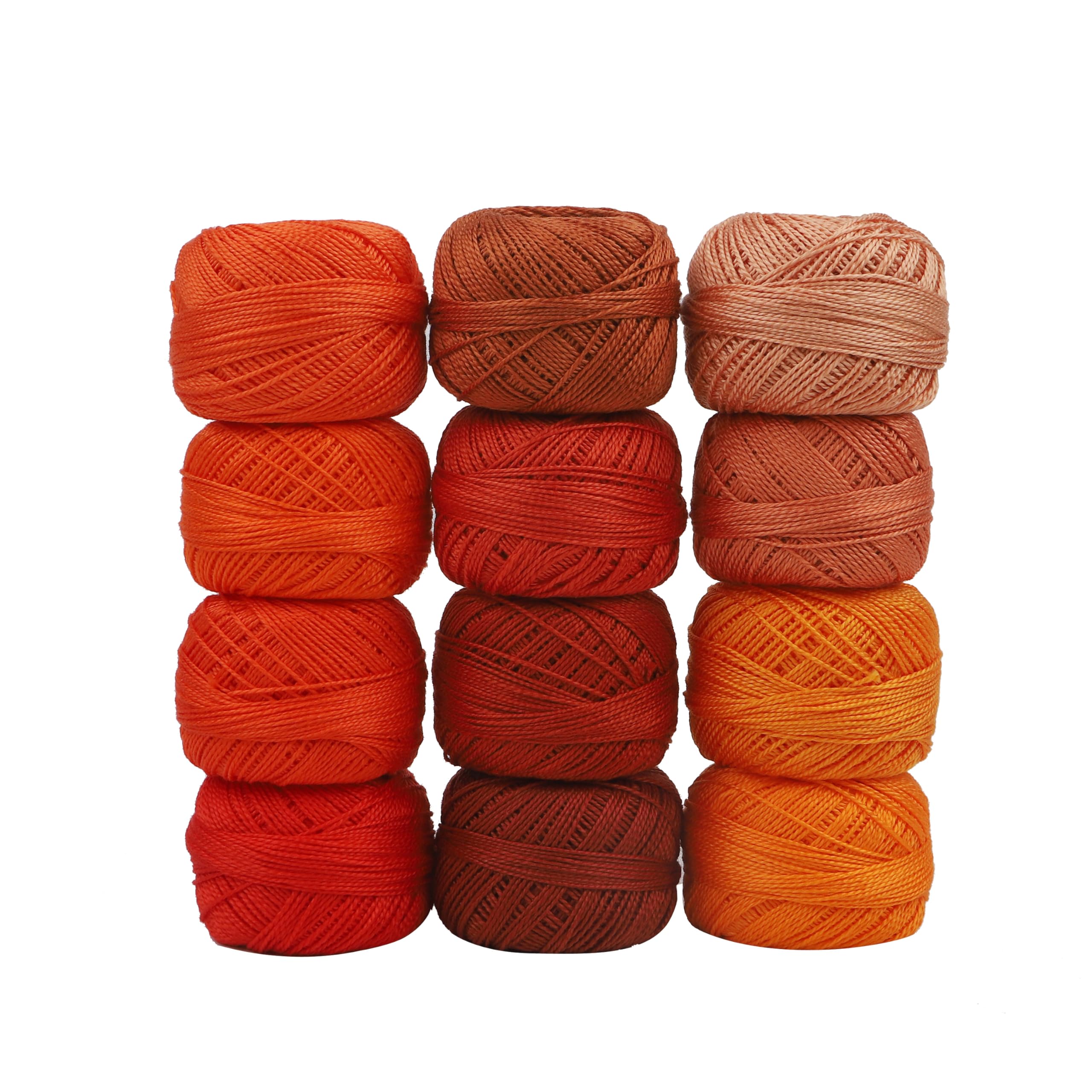 AMOHilos Size 8 Double Mercerized Egyptian Long Staple Cotton Pearl Thread 12 Gradient Colors per Box 5 Grams Ball Rainbow Color Embroidery Thread for