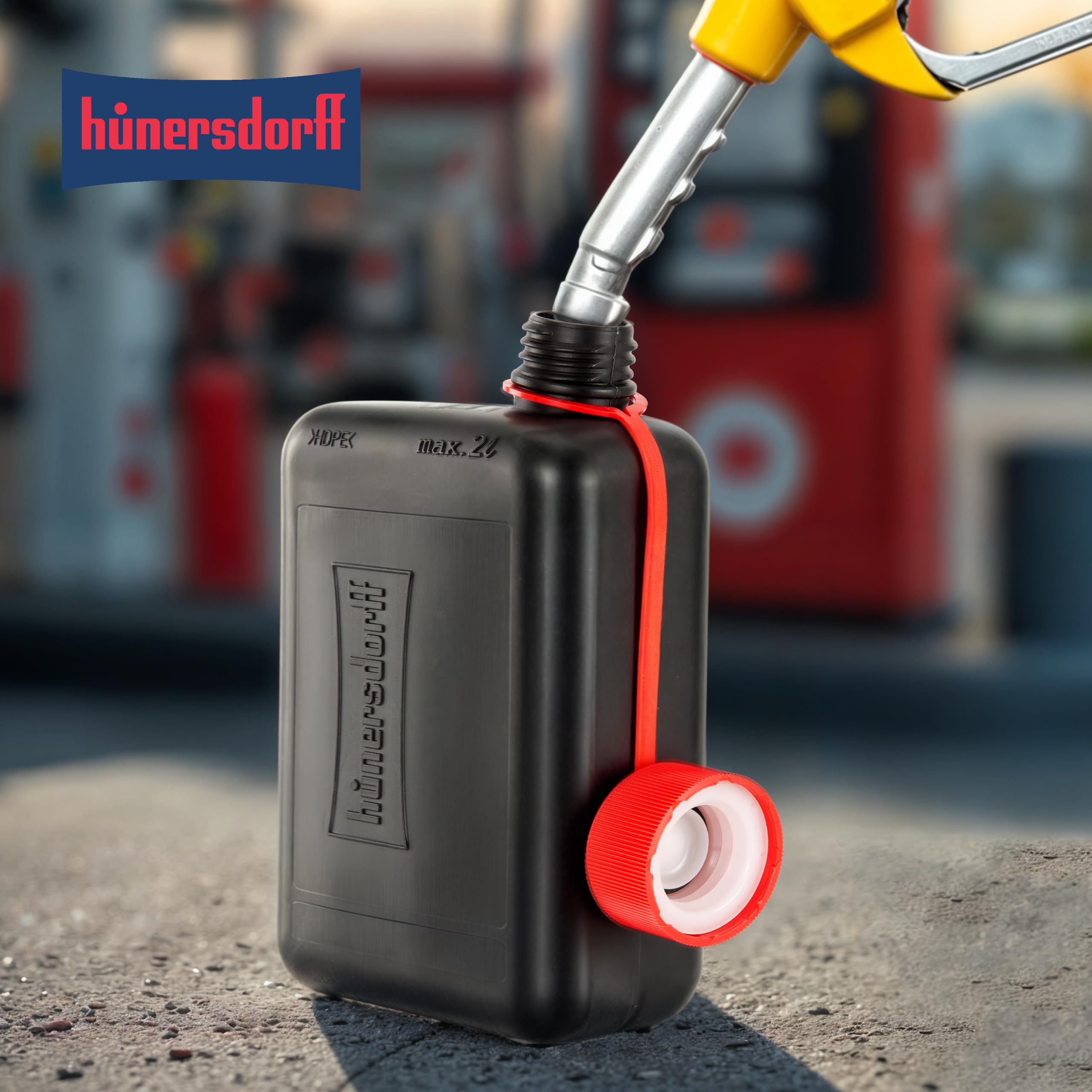 hünersdorff Bidon de carburant standard de 2 l pour petites voitures et véhicules hybrides, HD-PE, fabriqué en Allemagne, production certifiée TÜV, noir