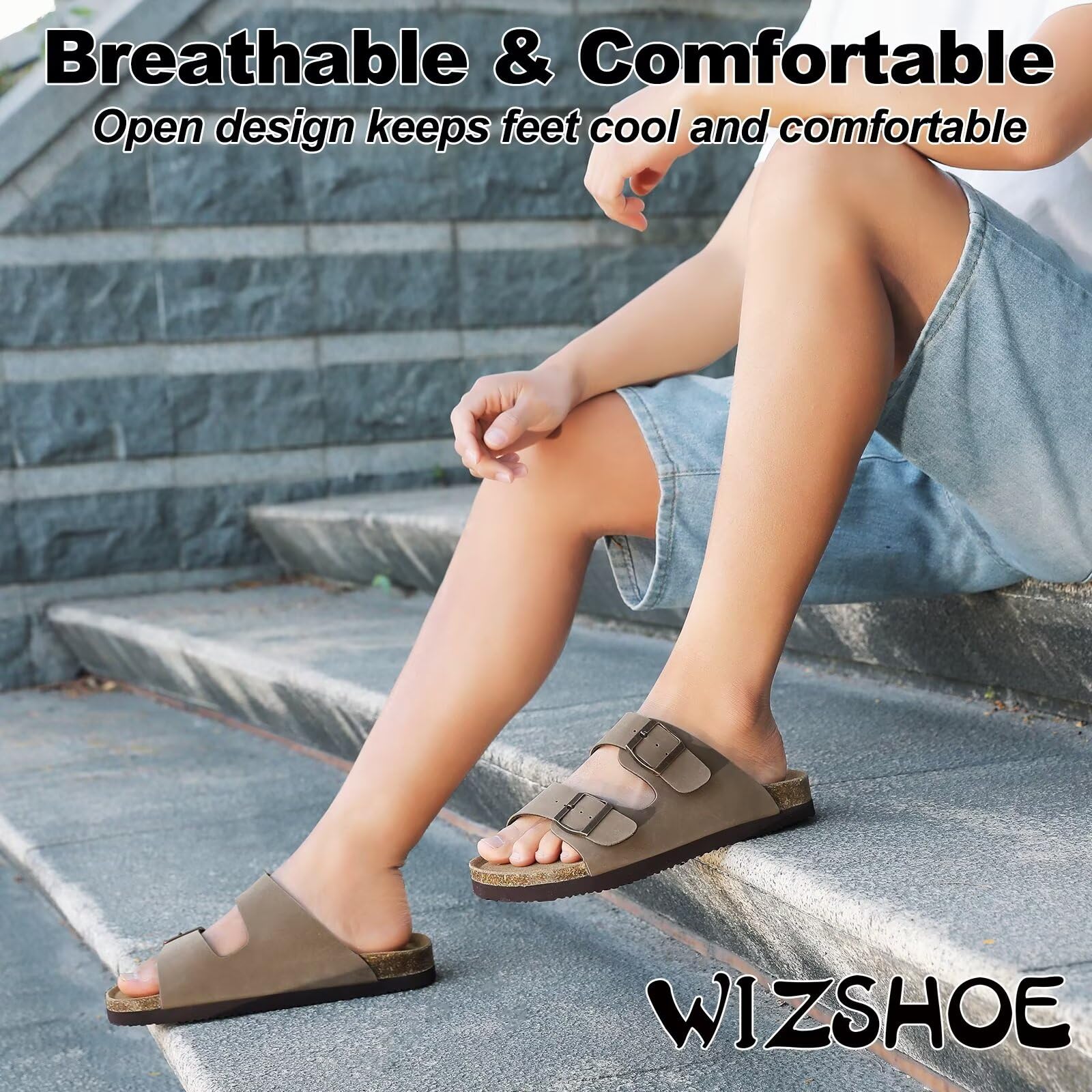 Wizshoe Sabot Sandali Uomo Estivi Comodi con Plantare in Sughero 41-46 EU | Supporto dell'Arco Plantare, Ciabatte con Fibbia Regolabile, Antiscivolo Scarpe da Casa o da Esterno, Sandali Casual Uomo