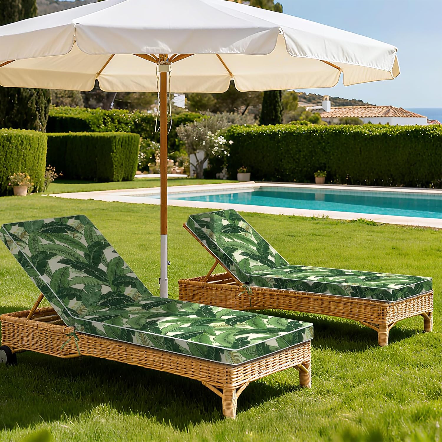 LVTXIII Outdoor Chaise Lounge Cushion, 80 x 26 x 3 Inch Patio Water-Repellent Lounge Chair Seat Cushions for Pool Side Use, Swaying Palms Green
