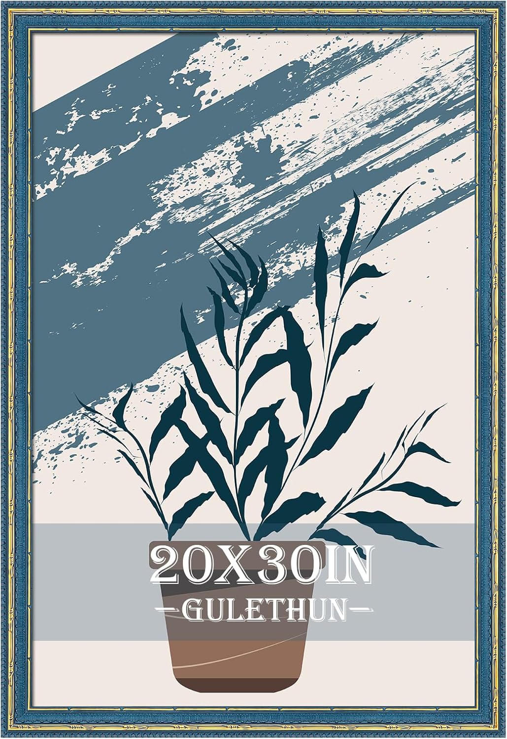 GULETHUN 20x30 Picture Frame Blue Gold - Vintage Photo Frame 20 by 30, Retro Home Decor Wall Hanging Gallery Frames, Sturdy, Plexiglass, Antique Ornate Poster Frame for Vertical & Horizontal Display Blue 20x30in