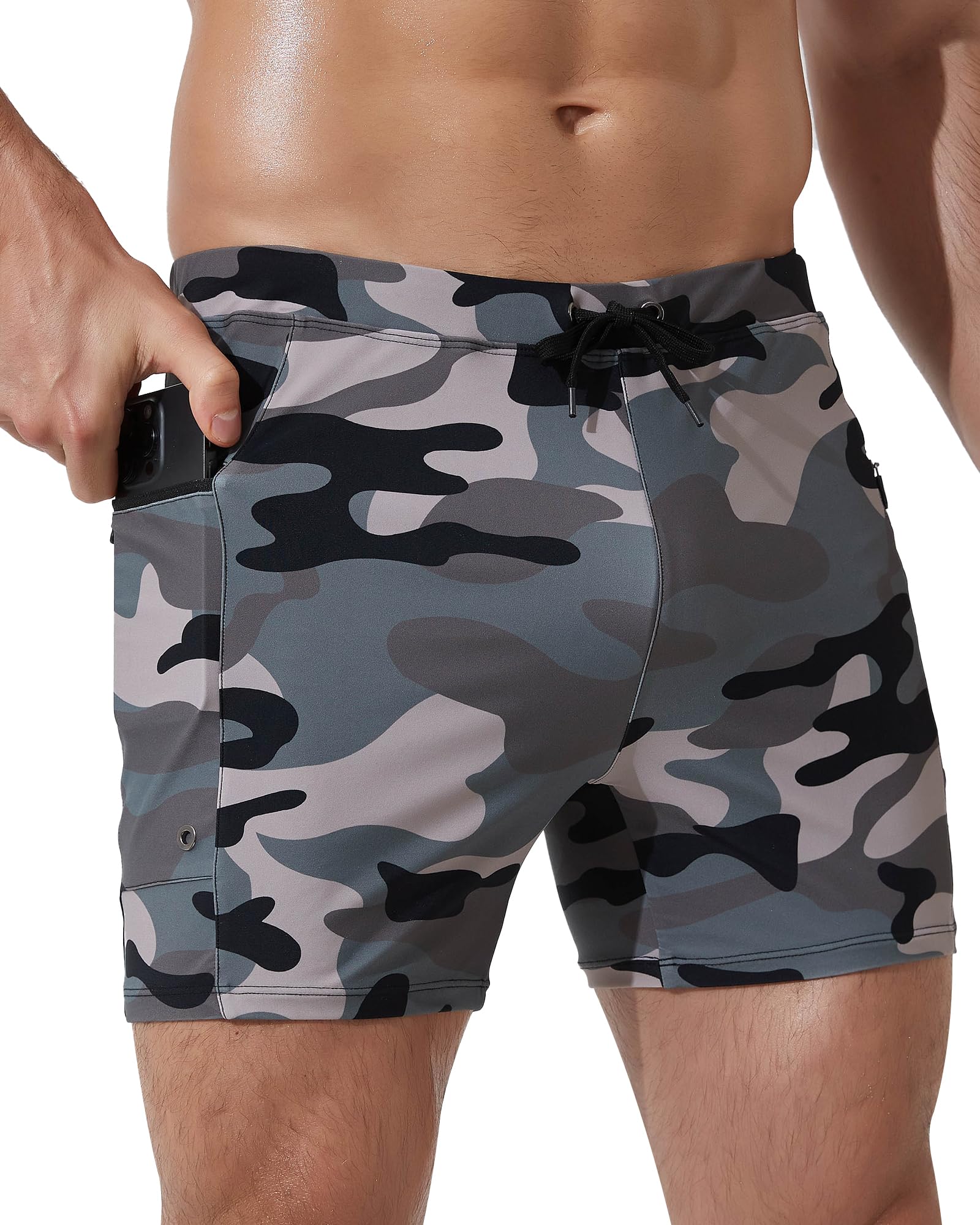 Arcweg Badehose Herren eng mit Taschen Enge Badeshorts Männer Jungen Sportlich Körperbetont Schwimmhose Badehose Boxer Badepants Sport Training