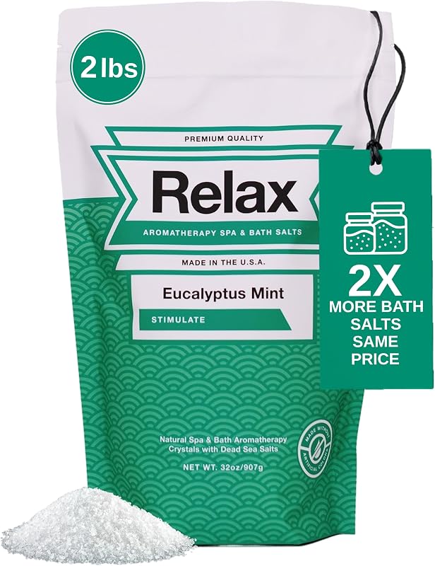 Relax Spa & Bath Sais de banho de eucalipto e menta com magnésio e sais de Epsom, 907 g