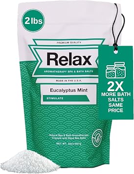 Relax Spa & Bath Aromatherapy Bath Salts for Hot Tub, Bath, or Spa, 2LB Bag Infused with Magnesium, Bath Salt for Soaking, Eucalyptus Mint Scent