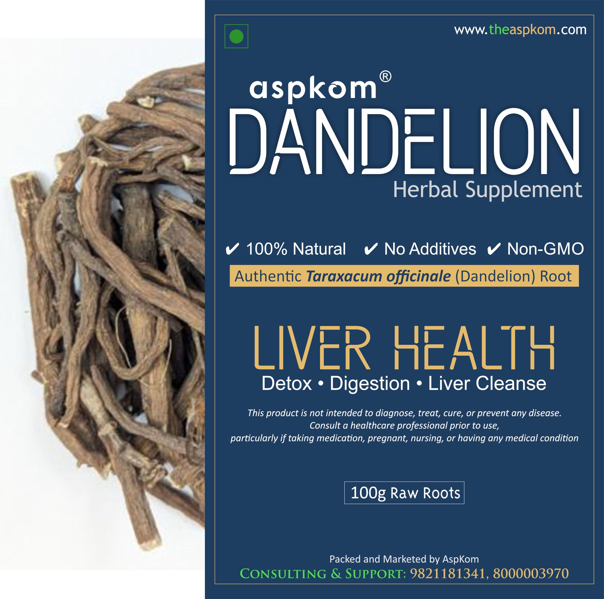 Dandelion Root Detox Supplement (100g) | Natural Singhpani Jadd | Ayurvedic Liver & Kidney Support | Organic Herbal Tea for Liver Cleanse, Digestive Health | Vegan, Whole Herbs