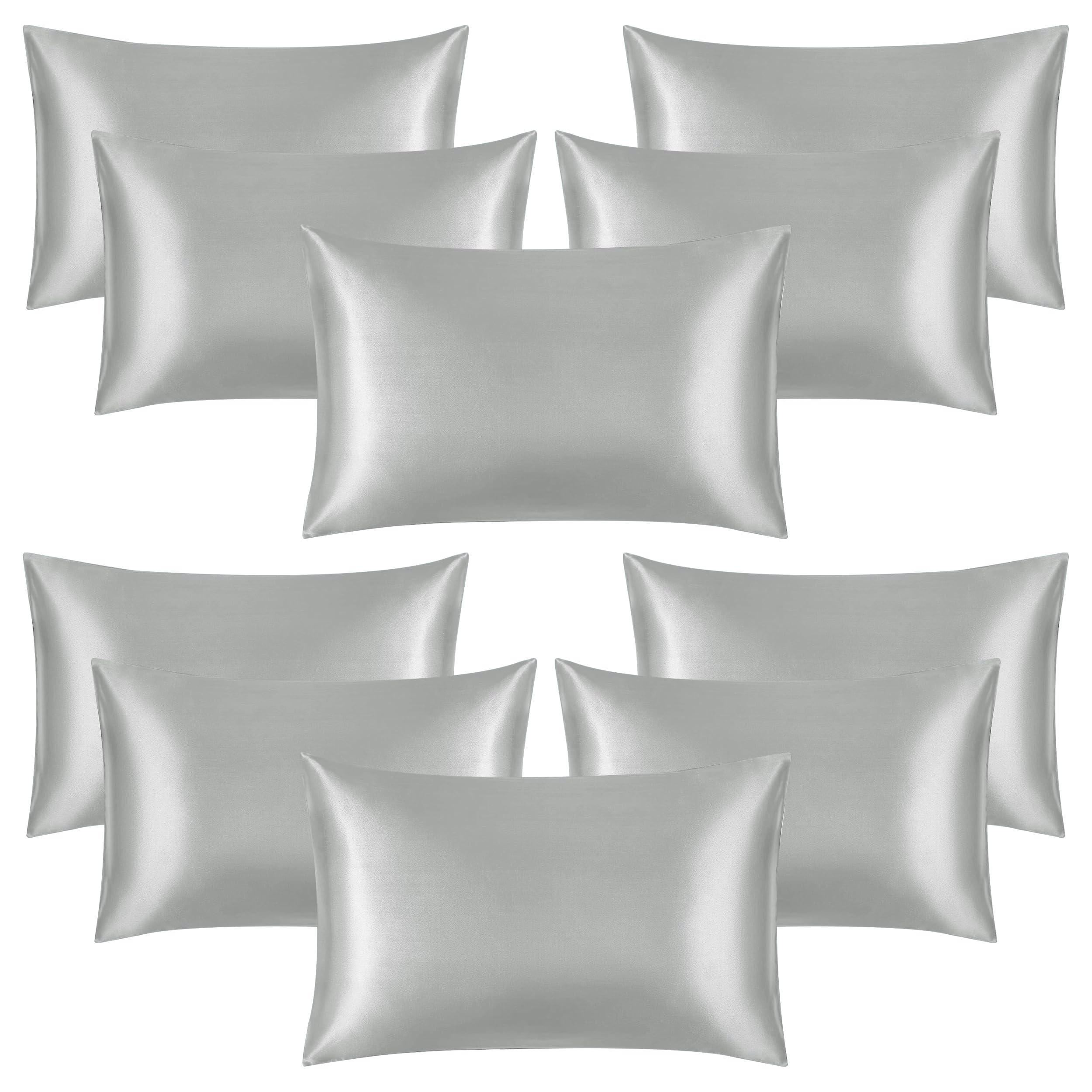 Imperial Rooms Satin Pillowcase 10 Pack – Satin Silk Pillowcases for Hair and Skin, Gifts for Women – Silver Pillow cases with Envelope Closure (50x75 cm)