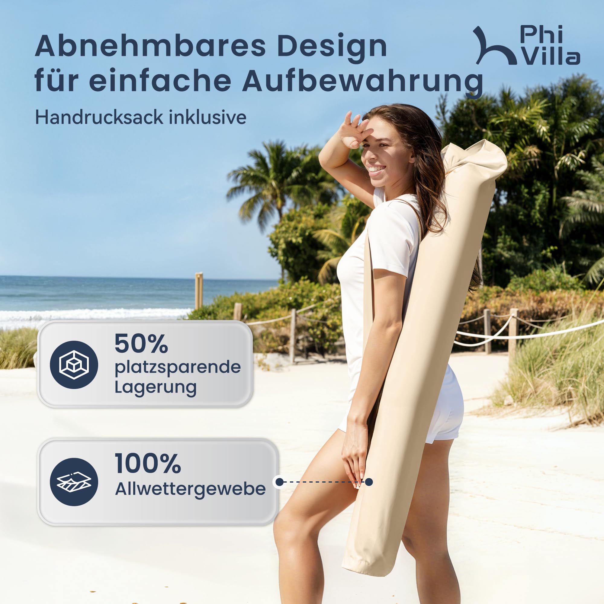 PHI VILLA 180x130cm 360°Drehbar Sonnenschirm mit Hülle & klemme, Aluminium Balkonschirm Höhenverstellbar Windfest Stabil zum Mitnehmen, UV50+ Schutz für Balkon Terrasse Balkongeländer Tisch