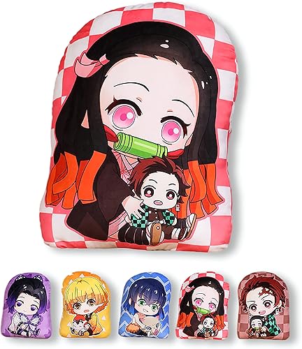 LUYOYO Nezuko - Almohada de peluche suave de anime, regalo Kawaii para niñas y niños de 18 pulgadas, rosa, 18 x 16 pulgadas