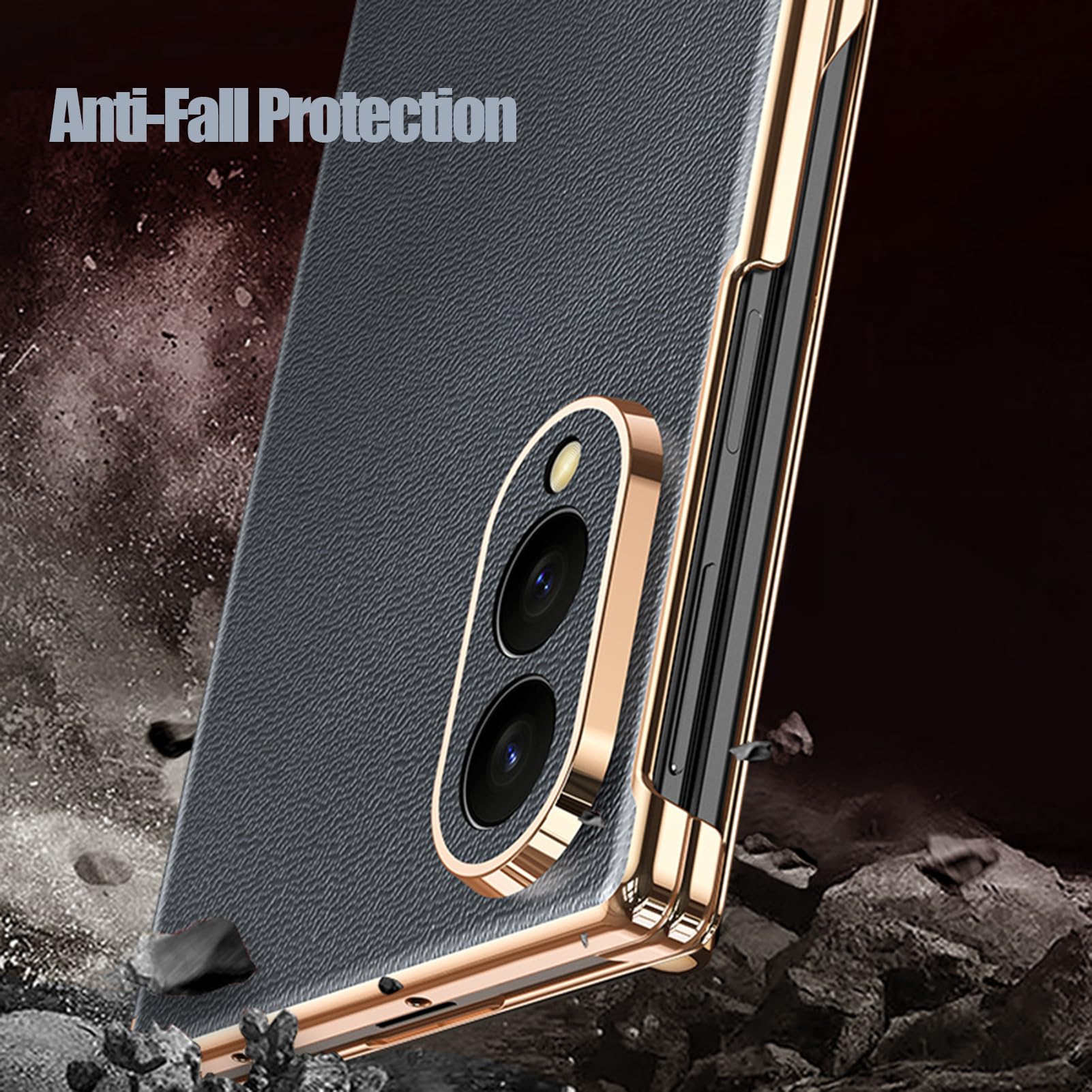 Per Samsung Galaxy Z Fold 8 Custodia Flip Vera Pelle, Bordo Oro
