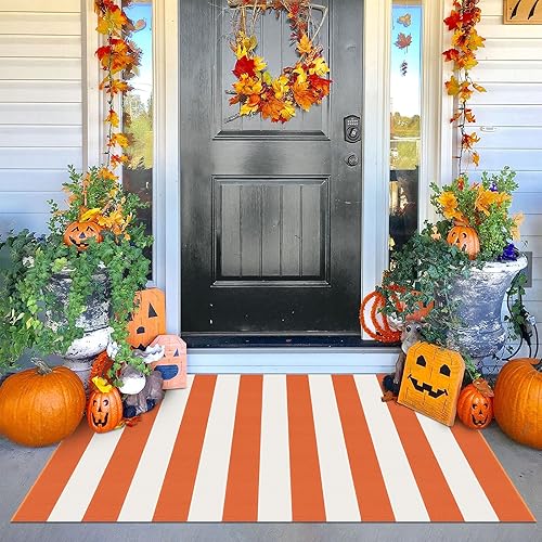 Miniatura 43 de KOZYFLY - Alfombra a rayas para exteriores de 3 x 5 pies, color rojo y negro, alfombra tejida a mano, lavable, tapete para exteriores, para entrada