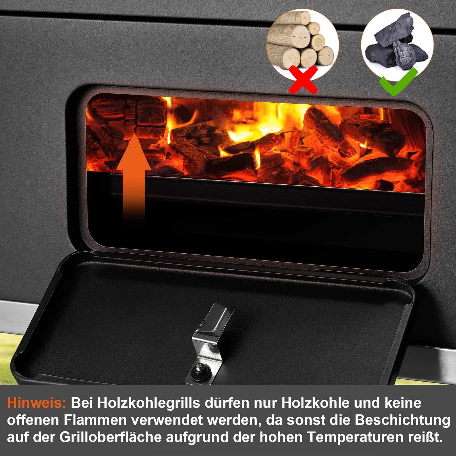 TLSUNNY Barbecue Carbonella con Coperchio, XL Barbecue a Carbone con Termometro, Ripiani Pieghevoli, Ruote, BBQ Carbonella in Giardino e all'aperto, Grande Capacità, Nero