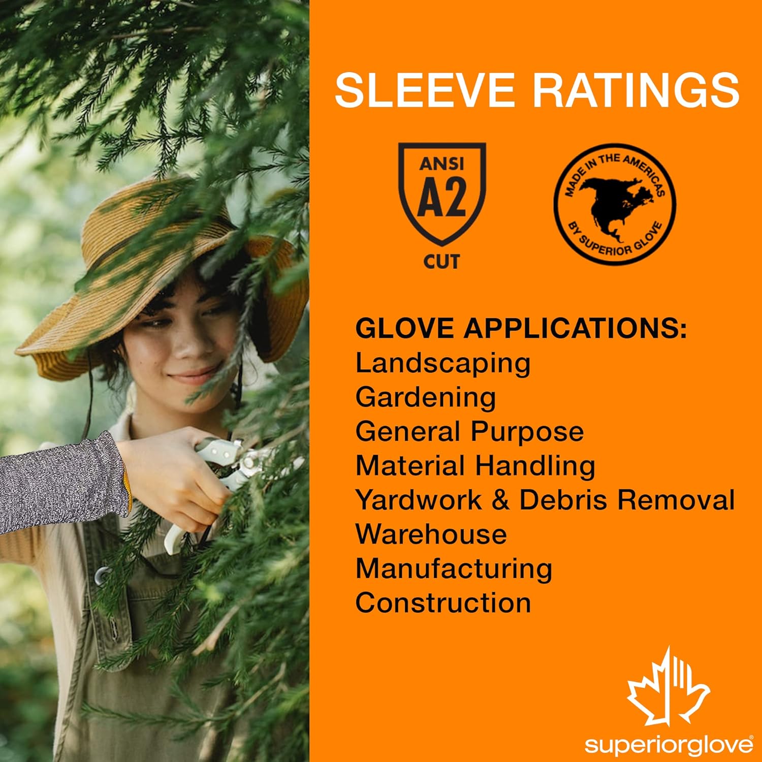 Superior Glove Cut Resistant Sleeves – Protective Arm Sleeves for Gardening Yardwork, Non-Slip Cooling Comfort 18” Length (1 Pair – Size Large) KTAG Without Thumbhole