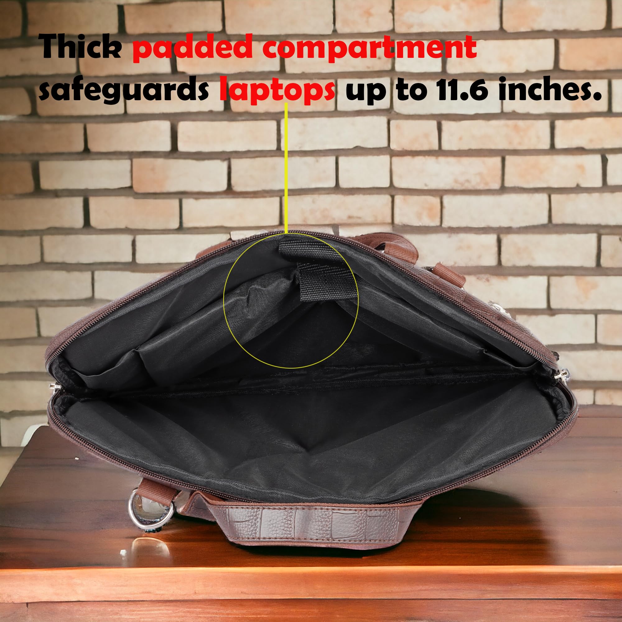 Bagneeds Laptop Messenger Bag for Men & Women, Premium Crocodile Texture Laptop Sleeve Office Briefcase with Shoulder Strap, Business Travel Handbag Lightweight Computer Carry Case Brown 4