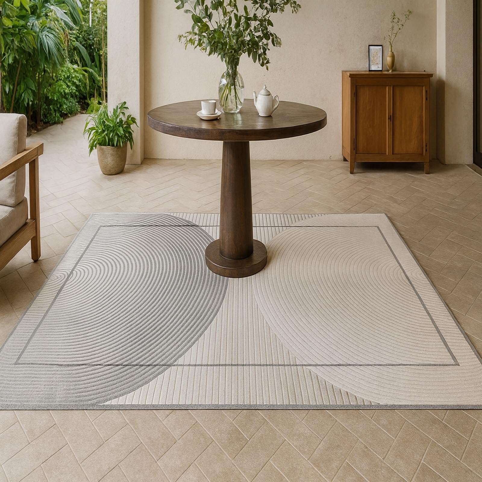 Tapis géométrique gris lavable et résistant 170 x 200 cm pour bureau