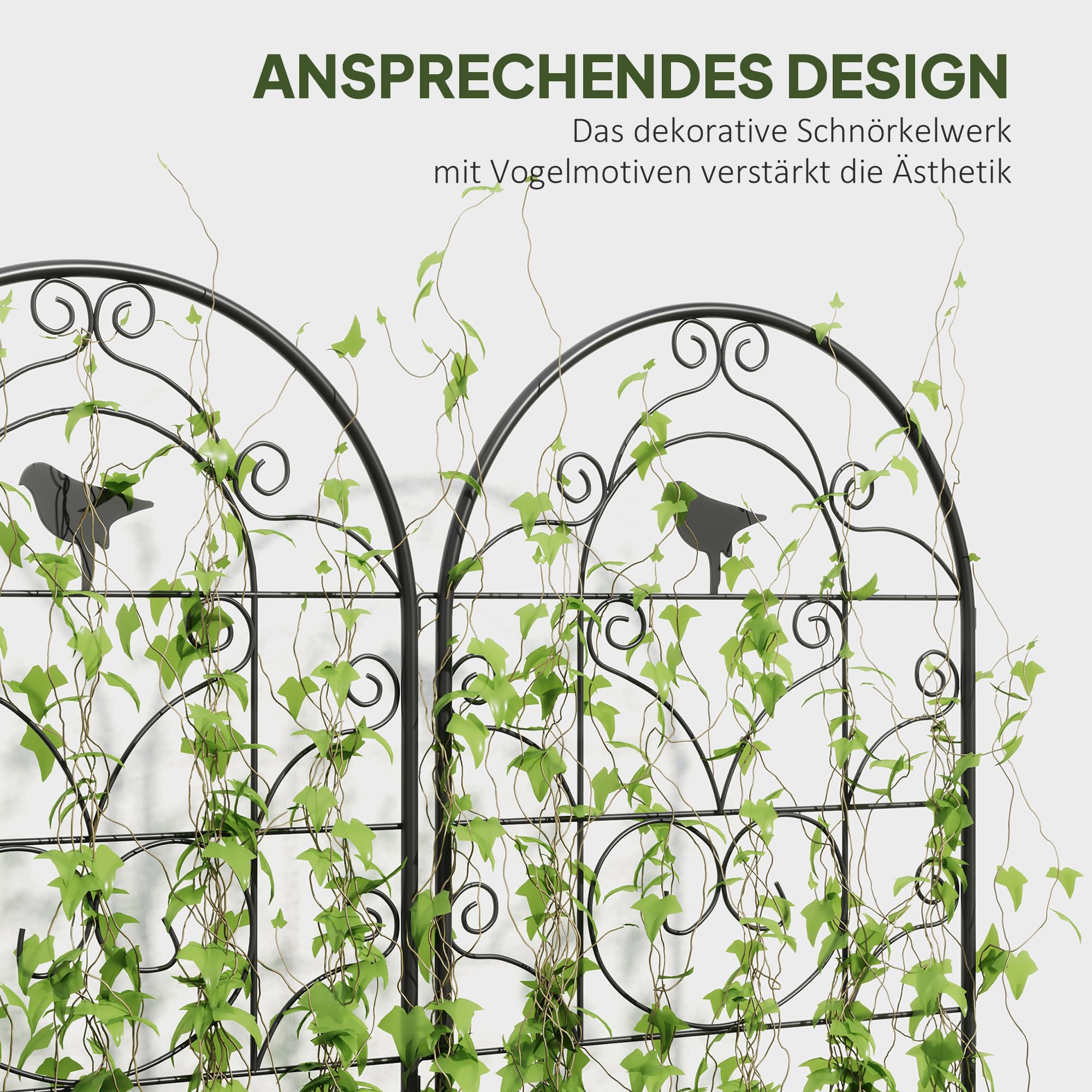 Outsunny Rankgitter Metall 2er Set zum Stecken Rostfrei 50x120 cm Schwarz | Rankhilfe mit Vogeldesign für Kletterpflanzen, Spalier für Zimmerpflanzen, Pflanzenspalier für Tomaten Blumen
