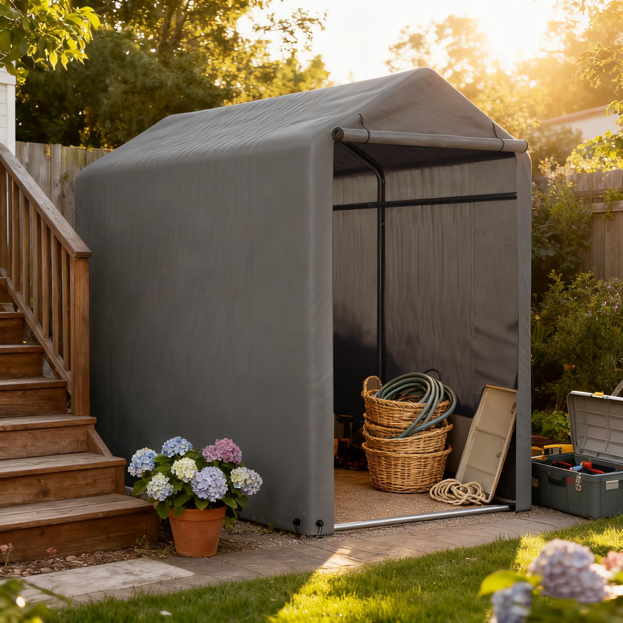 Fahrradgarage 187x100x160 cm, Carport Zelt Wetterfest, UV-Schutz, Wasserdicht, Fahrradzelt, Zeltgarage Geräteschuppen für 2 Fahrräder, Auto, SUV, Motorrad, Boot, Gartenhaus, Grau