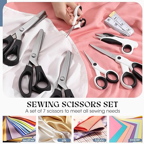 Miniatura 6 de Lanties Paquete de 8 tijeras de coser para manualidades de costura, tijeras de 350.276 in con tijeras de tela, tijeras de bordar, tijeras de hilo