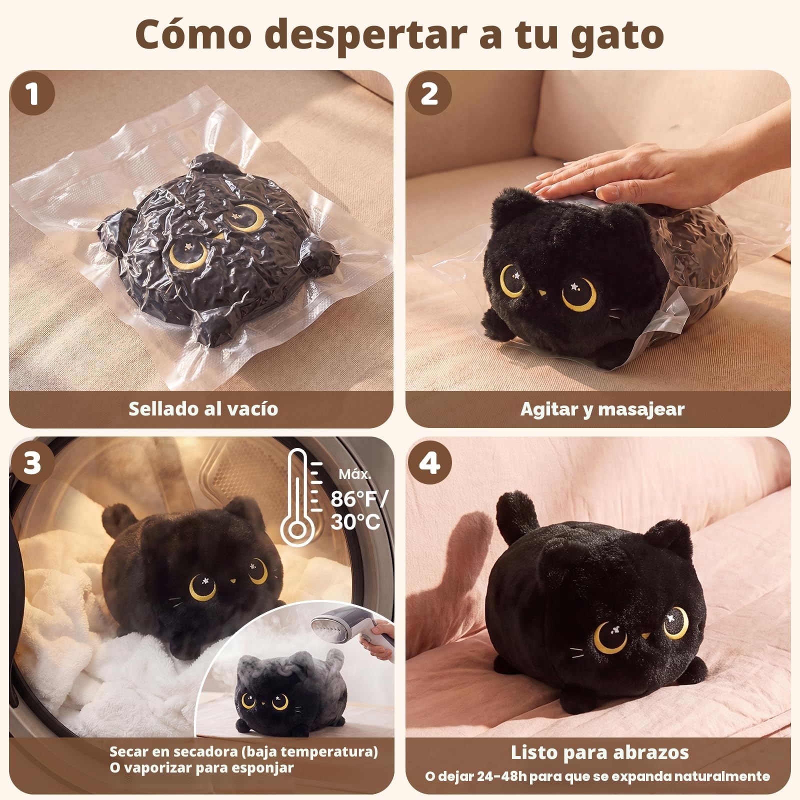 Mewaii 20CM Peluche Pequeños Gato Negro con Ojos de Luna-Suave y Lindo Cojín de Peluche para Abrazar - Ideal para Niños, Regalo para Navidad, Cumpleaños y Más