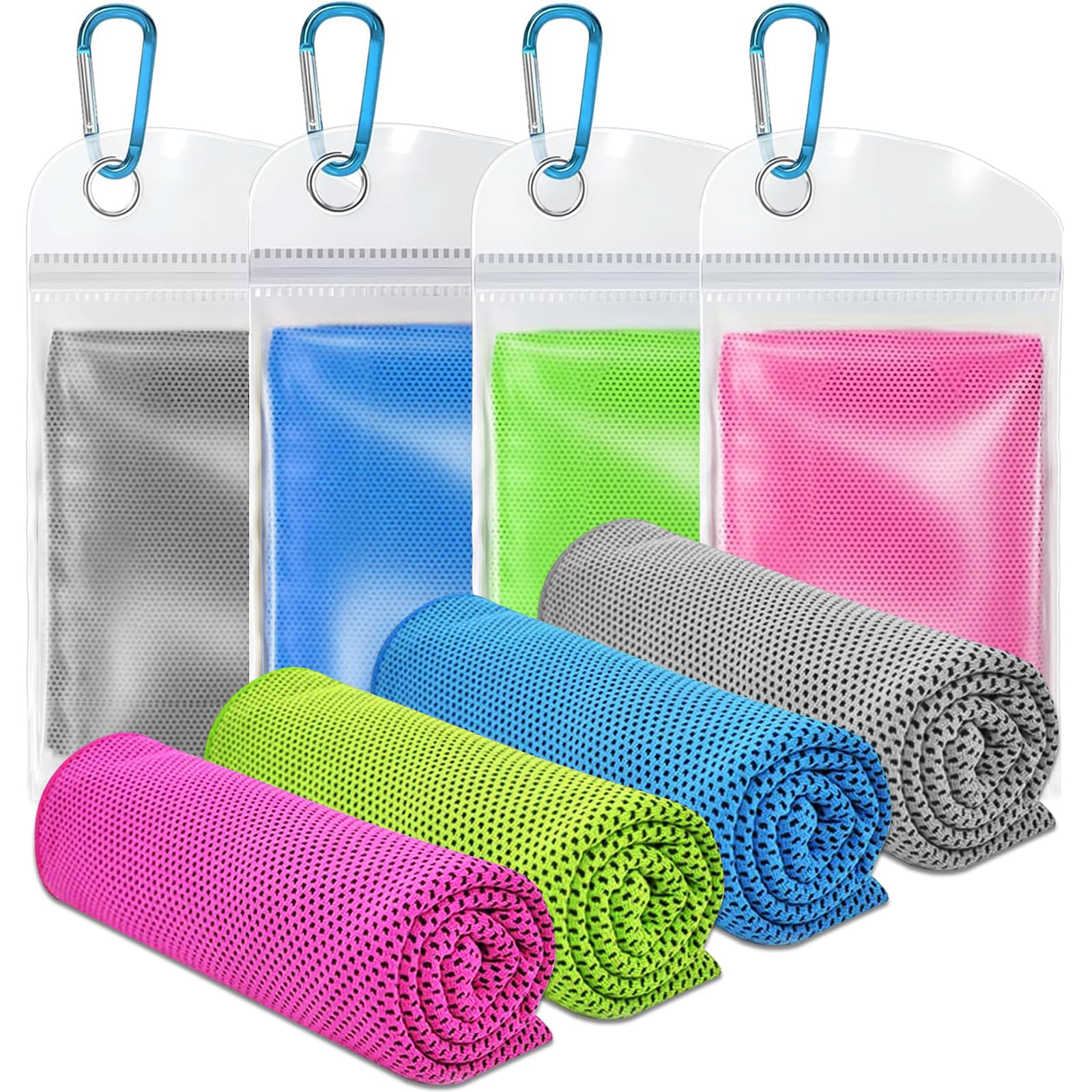 Vakki Rose Red/Blue/Green/ Grey Cooling Towel 4 Pack A (40"X12"), Ice Cold Sports Sweat Towels For Coolings Scarf Neck,Forehead, Wristband, Bandana, Stay Cool From Over Heating During Sport And Exercise