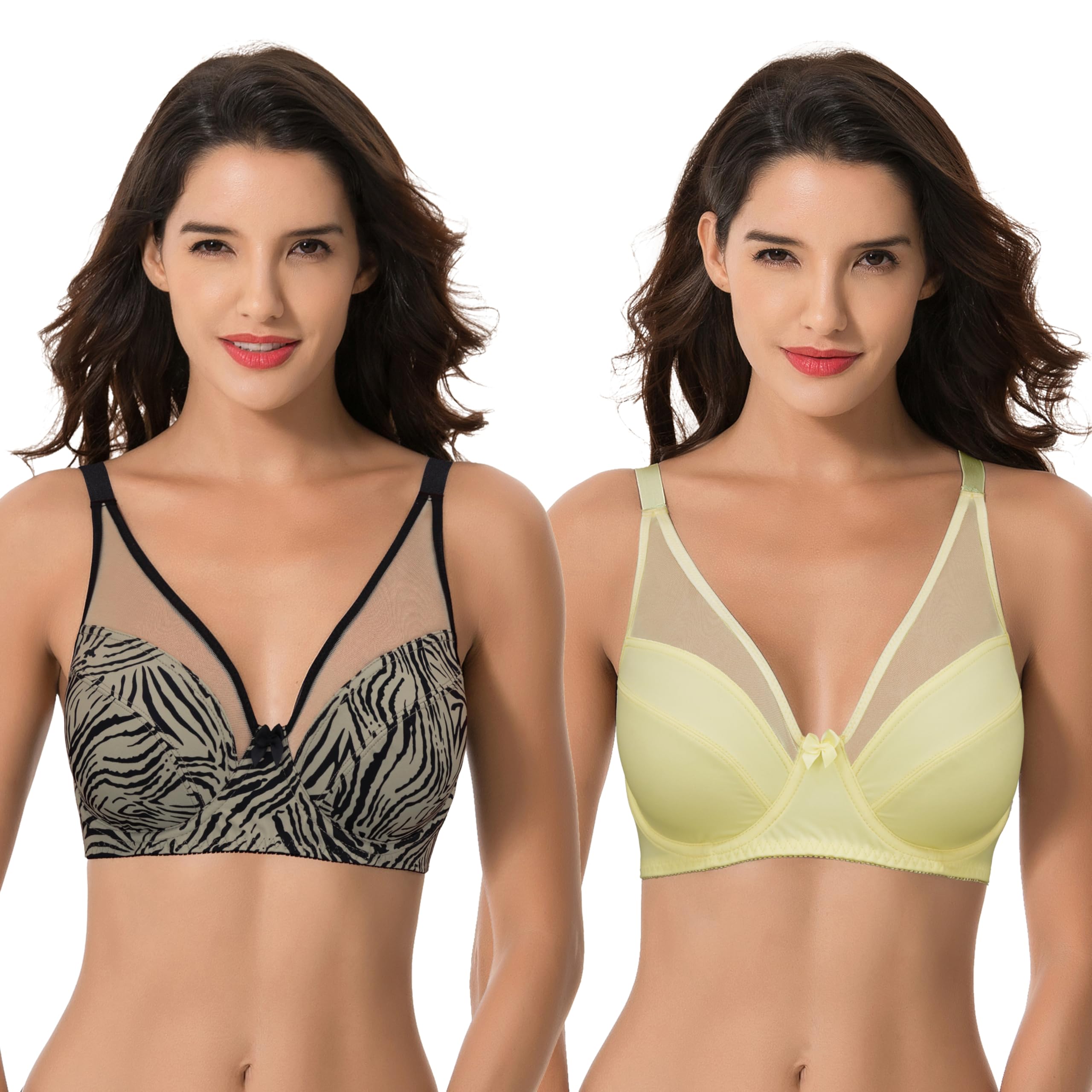 Curve Muse - Sujetador de Figura Completa con Aros y minimizador sin Forro para Mujer Talla Grande-Paquete De 2