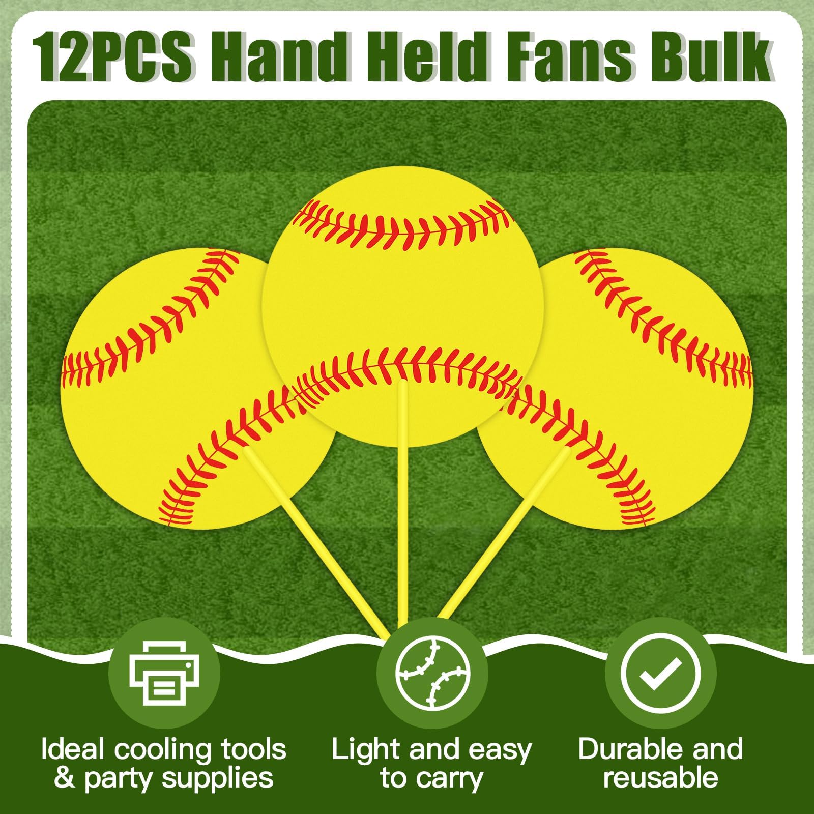 Softball-Handventilatoren – 12 Stück, Gelb, Für Sportpartys & Spiele, 18 Cm