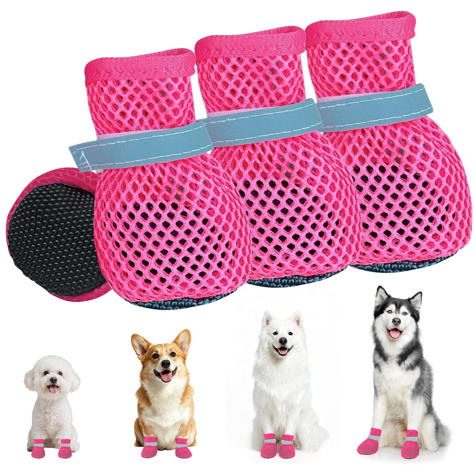 4 PCS Bottes de Protection Chien, Botte Chien Ete, Chaussures pour Chiens été, Respirant Et Confortable, Convient à Une Utilisation Intérieure Et Extérieure en Ete/Rose M