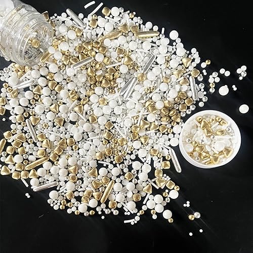 Miniatura 4 de Weraru Gránulos dorados blancos de lujo para hornear, decoraciones comestibles para pasteles, decoración de cupcakes, decoración de galletas,
