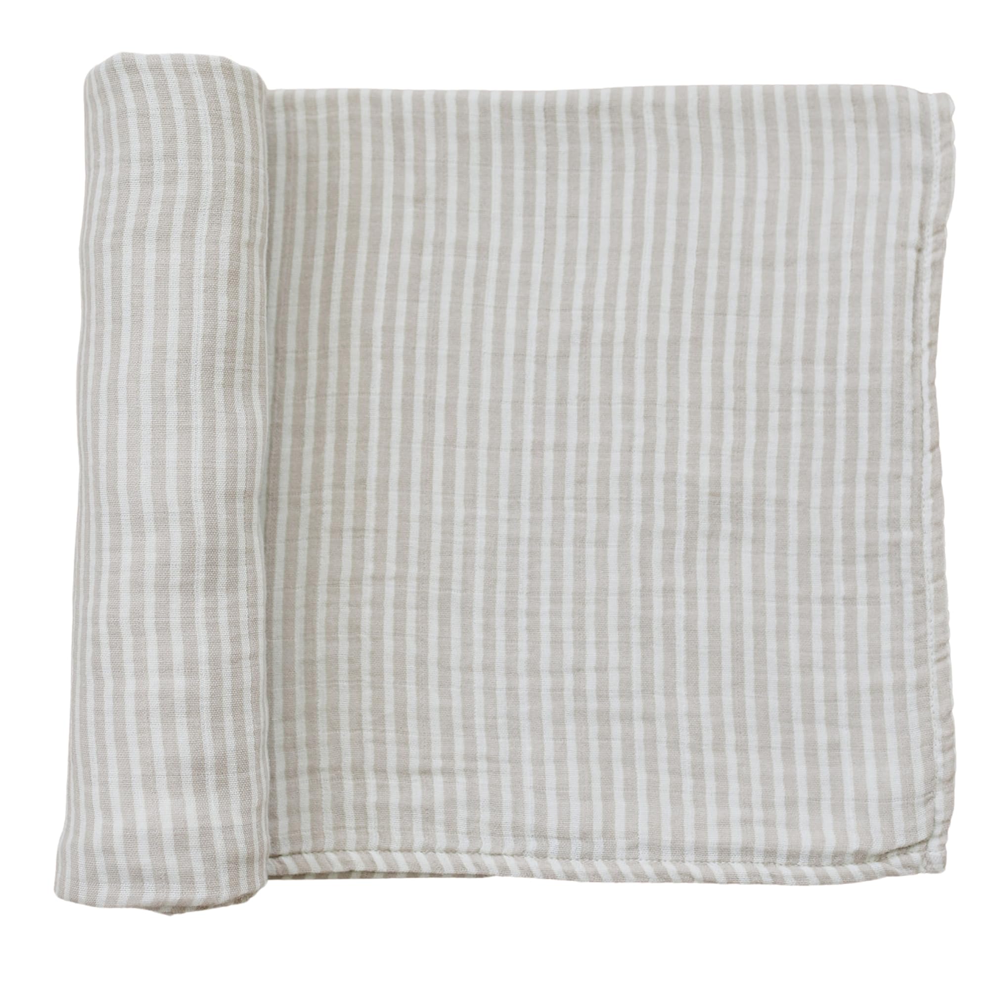 Mebie Baby Taupe Stripe Muslin Swaddle, Modern and Neutral Swaddle Blanket for Baby Girl or Boy, Soft Baby Blankets, Newborn Swaddle Blanket, 0-3 Month, Comfy Wrap, Baby Essentials &amp; Gifts