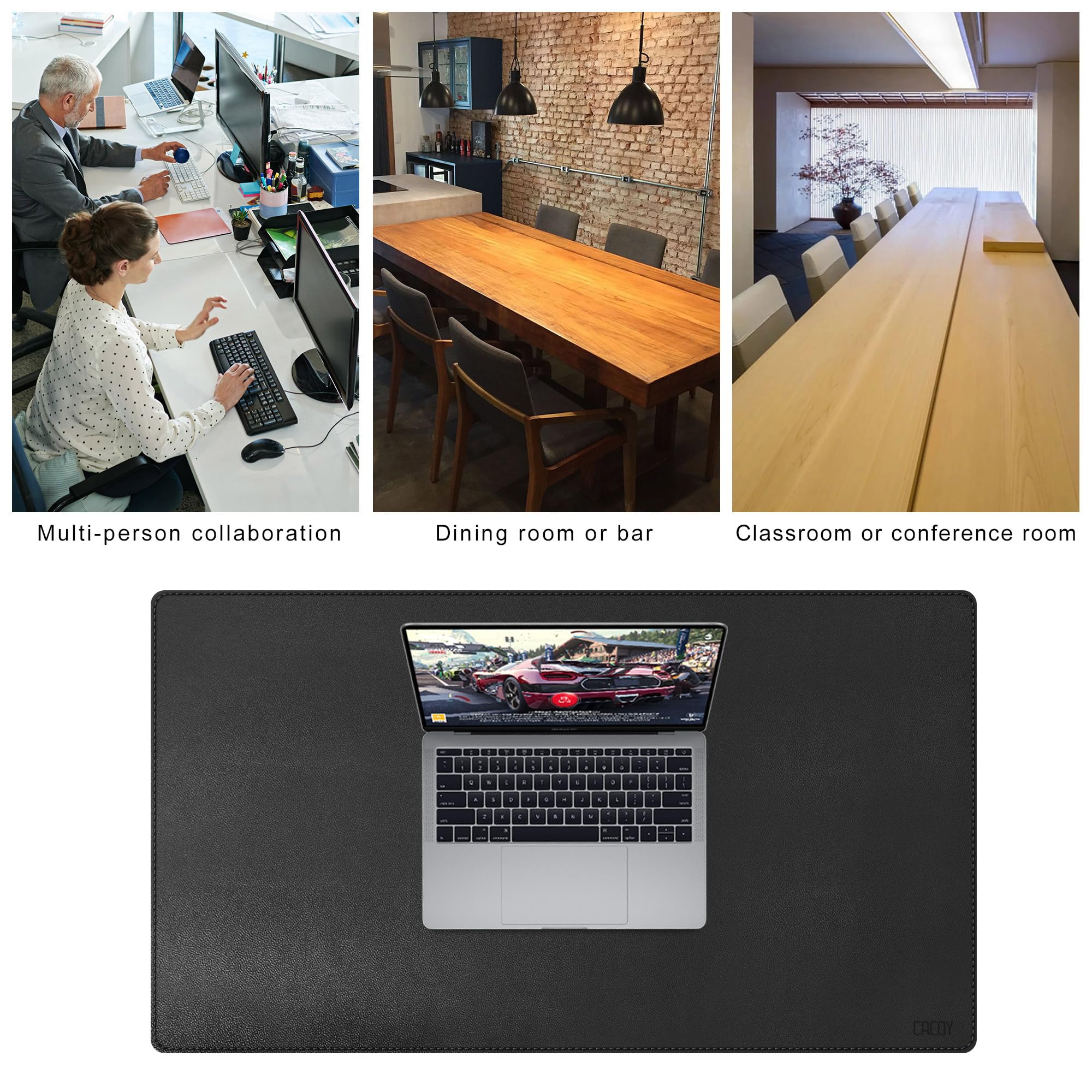 Cacoy XXL Große Schreibtischunterlage Leder, 900x500mm PU-Leder Mauspad Groß, Office Desktopschutz, Wasserdicht Tischunterlage, Präzises und langlebiges Schreibtischmatte für Büro und Zuhause, Schwarz