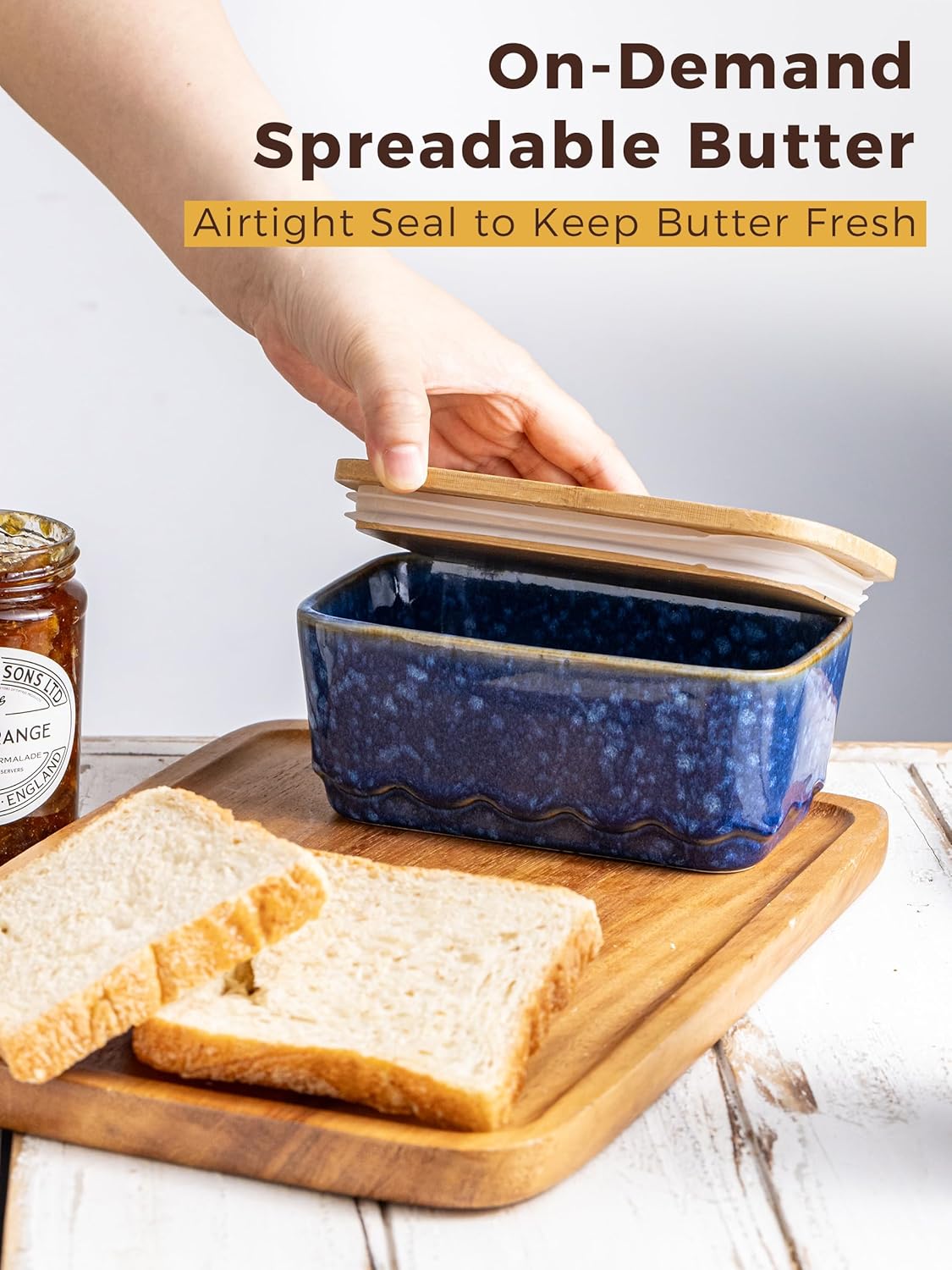 Ceramic Butter Dish with Lid, Covered Butter Dish for Countertop, Airtight Butter Holder Crock with Airtight Seal