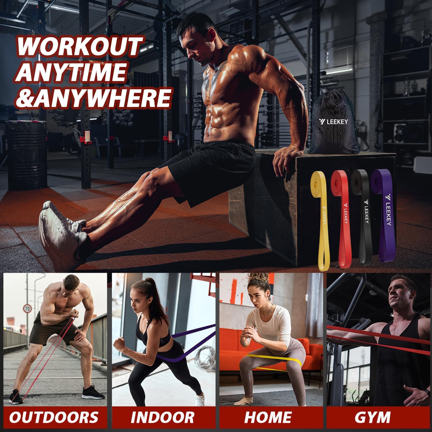 LEEKEY Resistance Bands, Exercise Bands with Bag, 5-85LB Home Strength Bands for Working Out, Travel, Gym Room, Physical Therapy - USA Original Patent