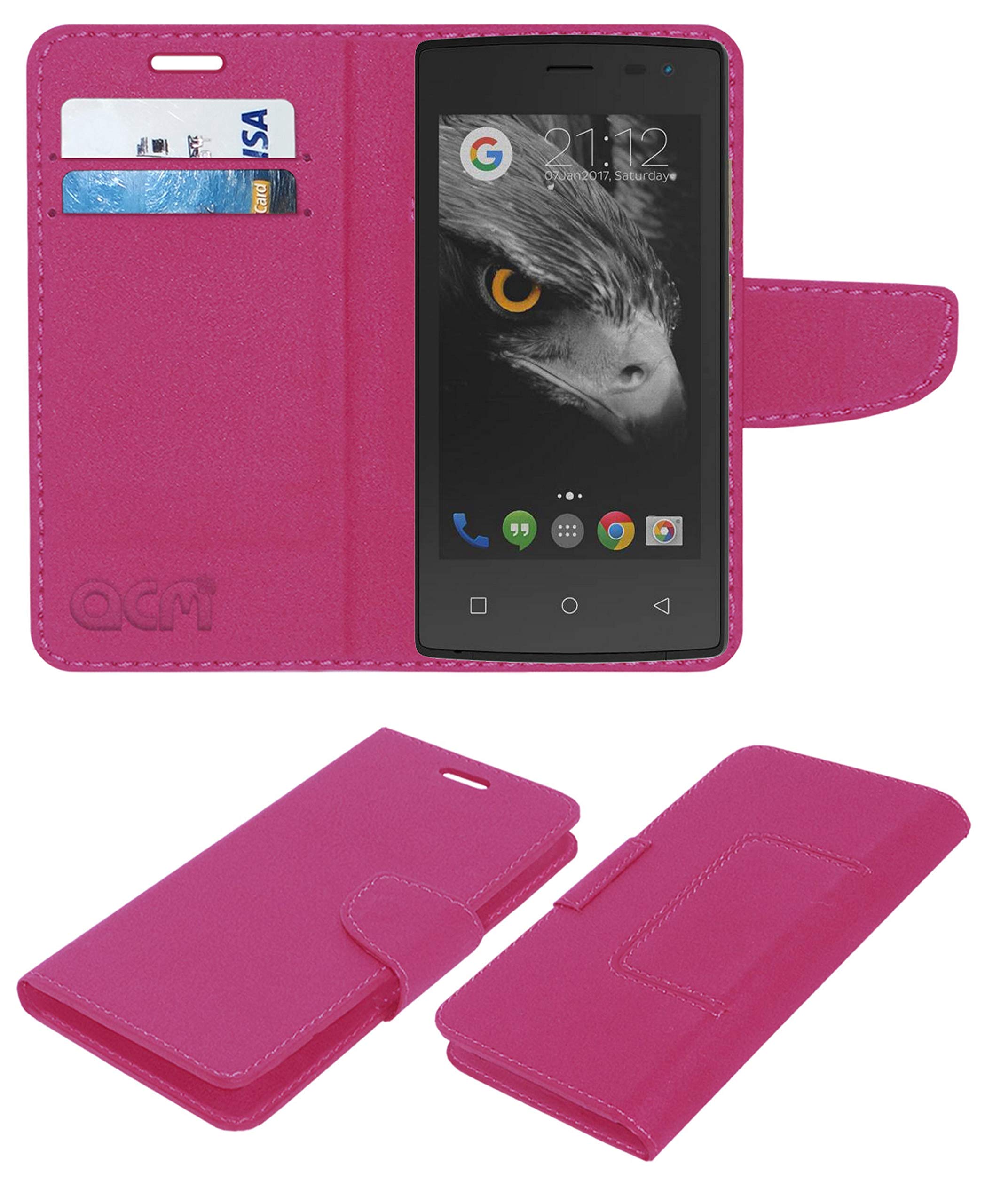 Acm Leather Flip Wallet Case Compatible with Zen Admire Glory 4 Mobile Cover Pink