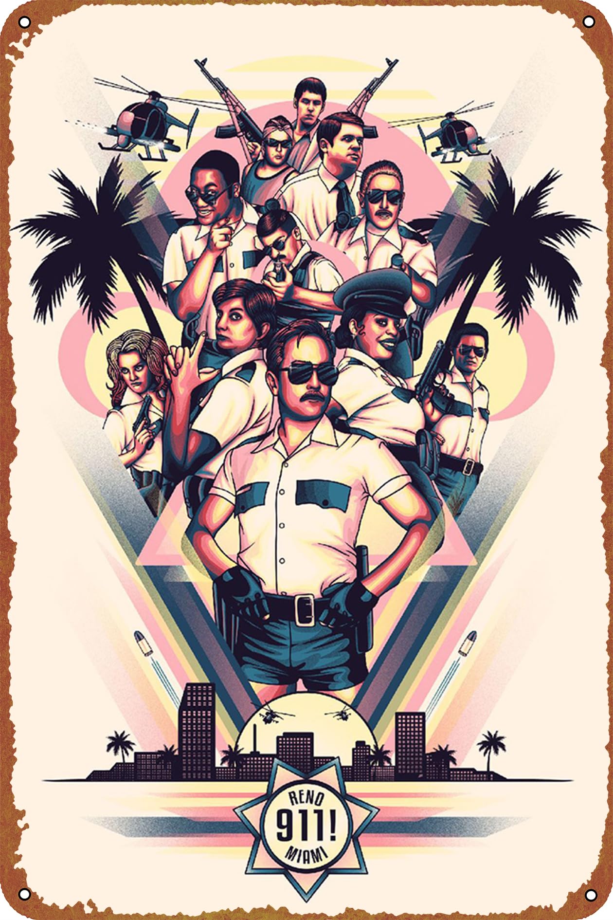 IEITB Reno 911!: Miami Poster Metal Tin Logo Vintage Metal Poster Family Club Bar Cafe Bedroom Wall Decoration Gift 8x12 inches